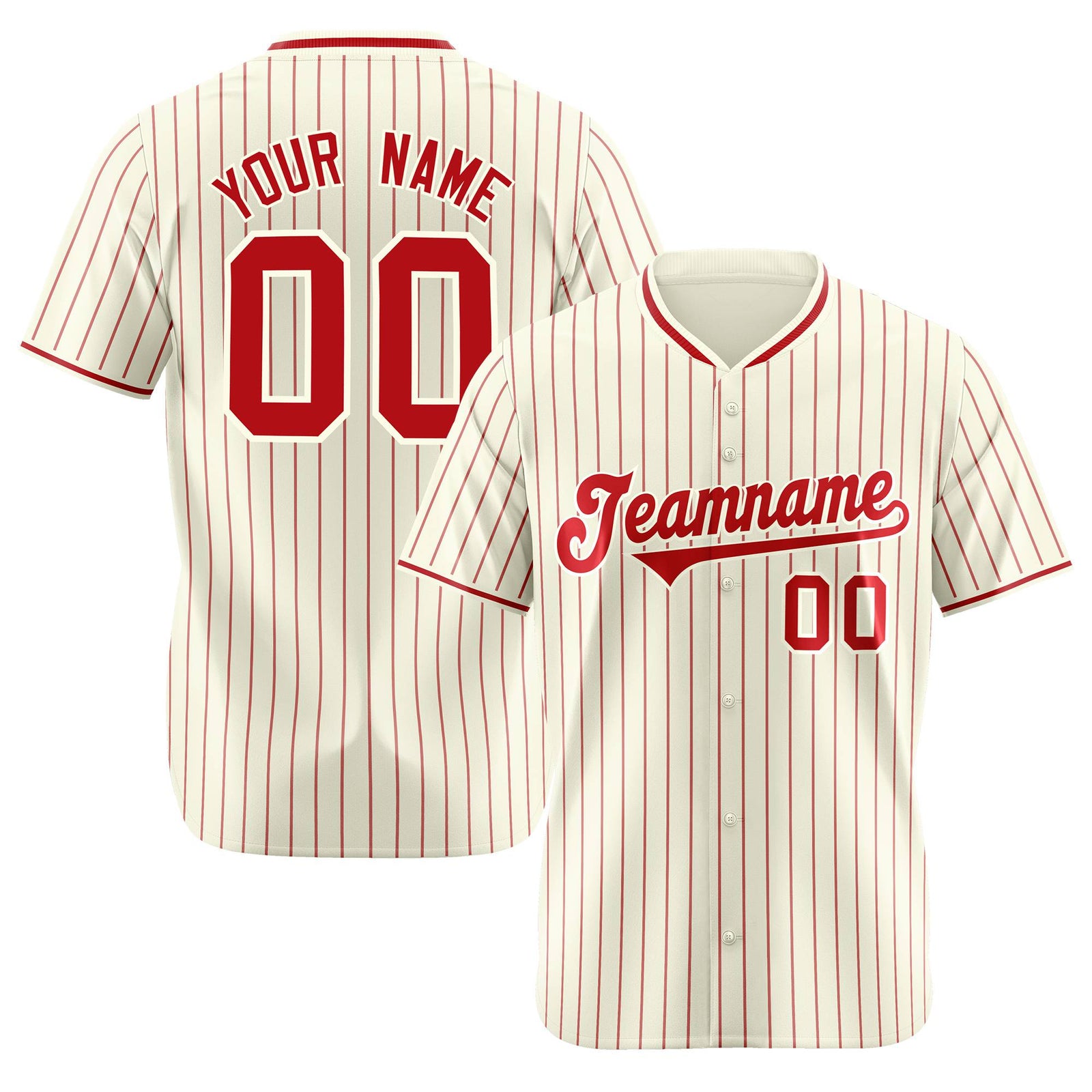 Custom Cream Red Pinstripe Red-White Authentic Baseball Jersey