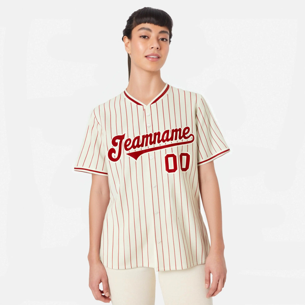 Custom Cream Red Pinstripe Red-White Authentic Baseball Jersey