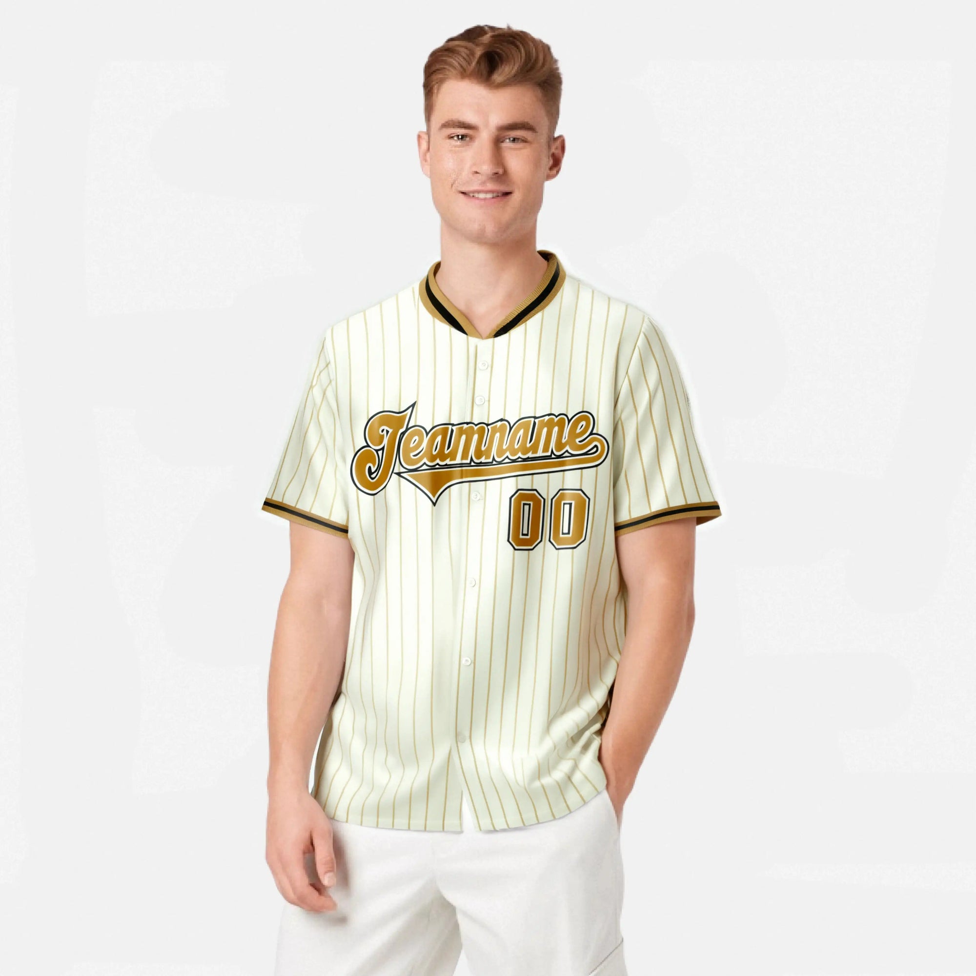 Custom Cream Brown Pinstripe Brown-Black Authentic Baseball Jersey