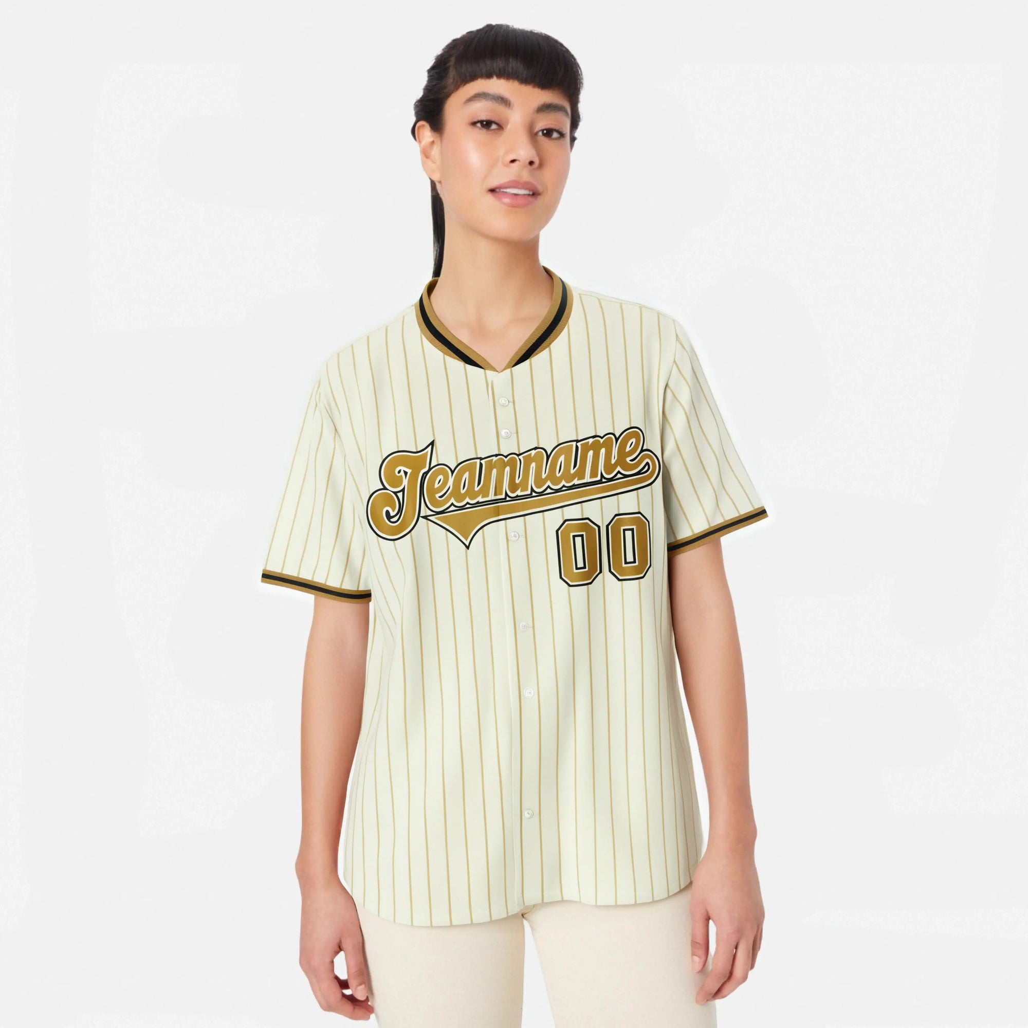 Custom Cream Brown Pinstripe Brown-Black Authentic Baseball Jersey