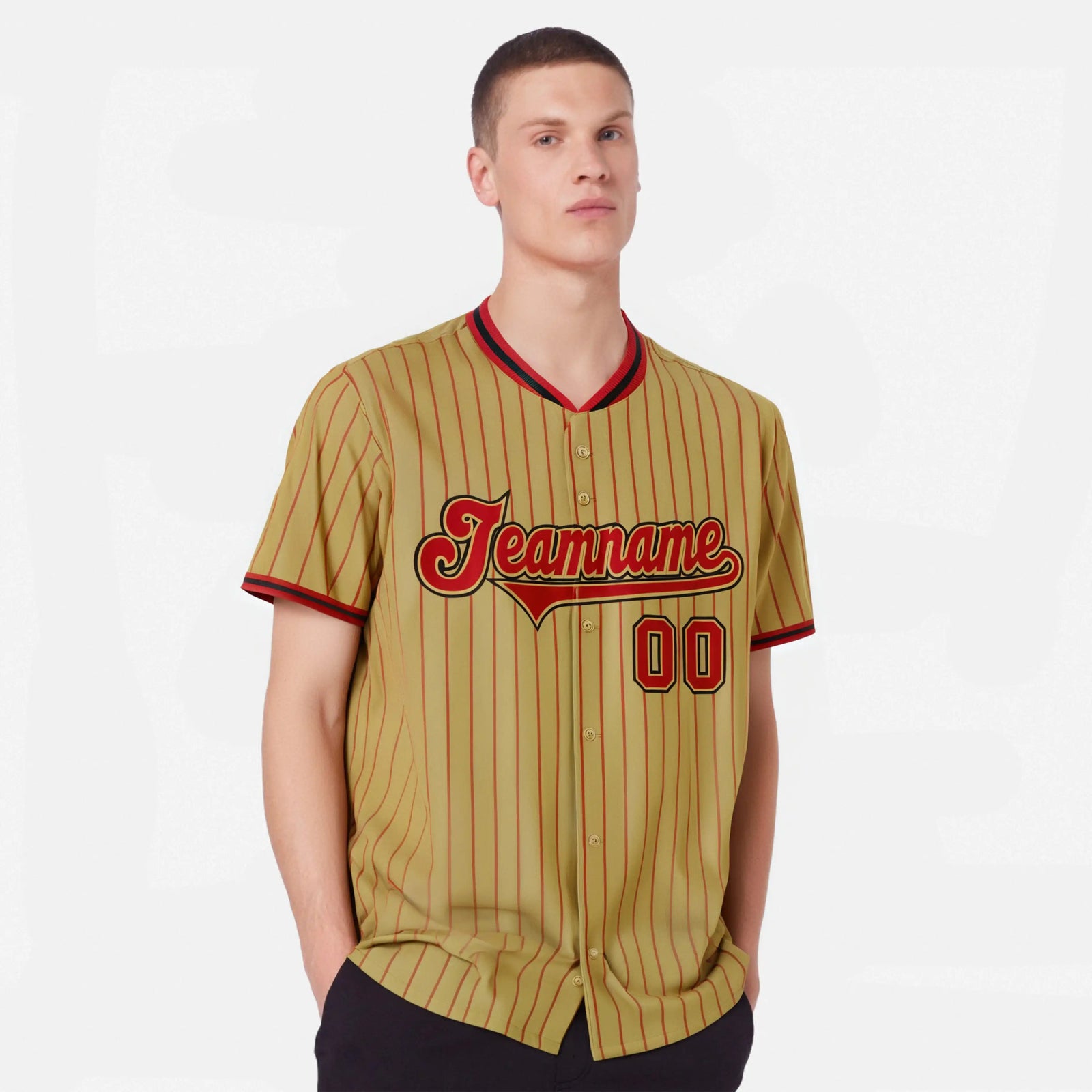 Custom Brwon Red Pinstripe Red-Black Authentic Baseball Jersey