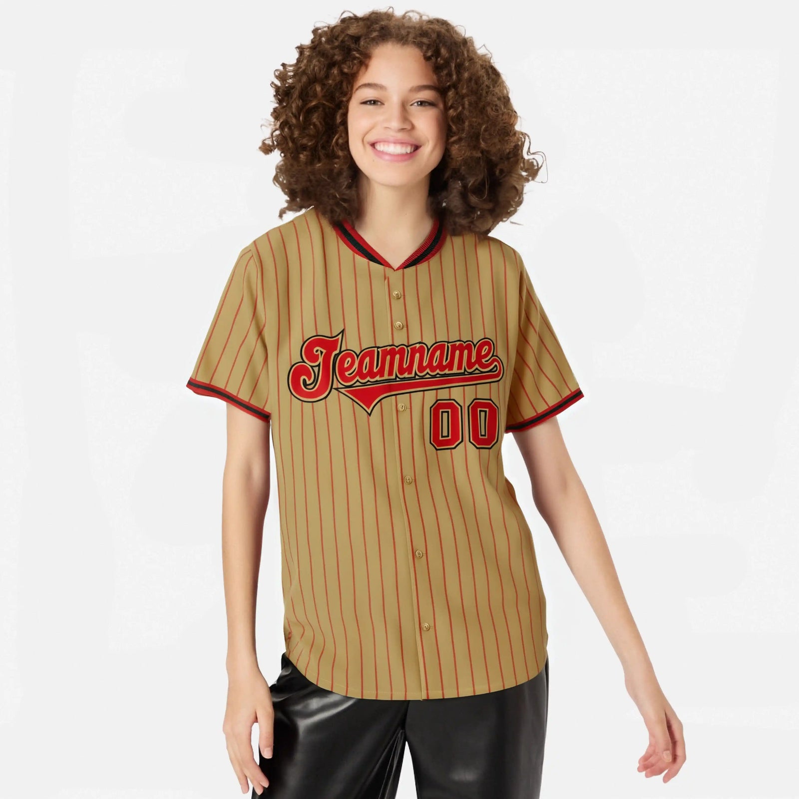 Custom Brwon Red Pinstripe Red-Black Authentic Baseball Jersey