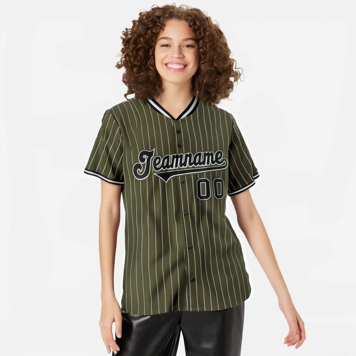 Custom Olive Black Pinstripe Black-Gray Authentic Baseball Jersey