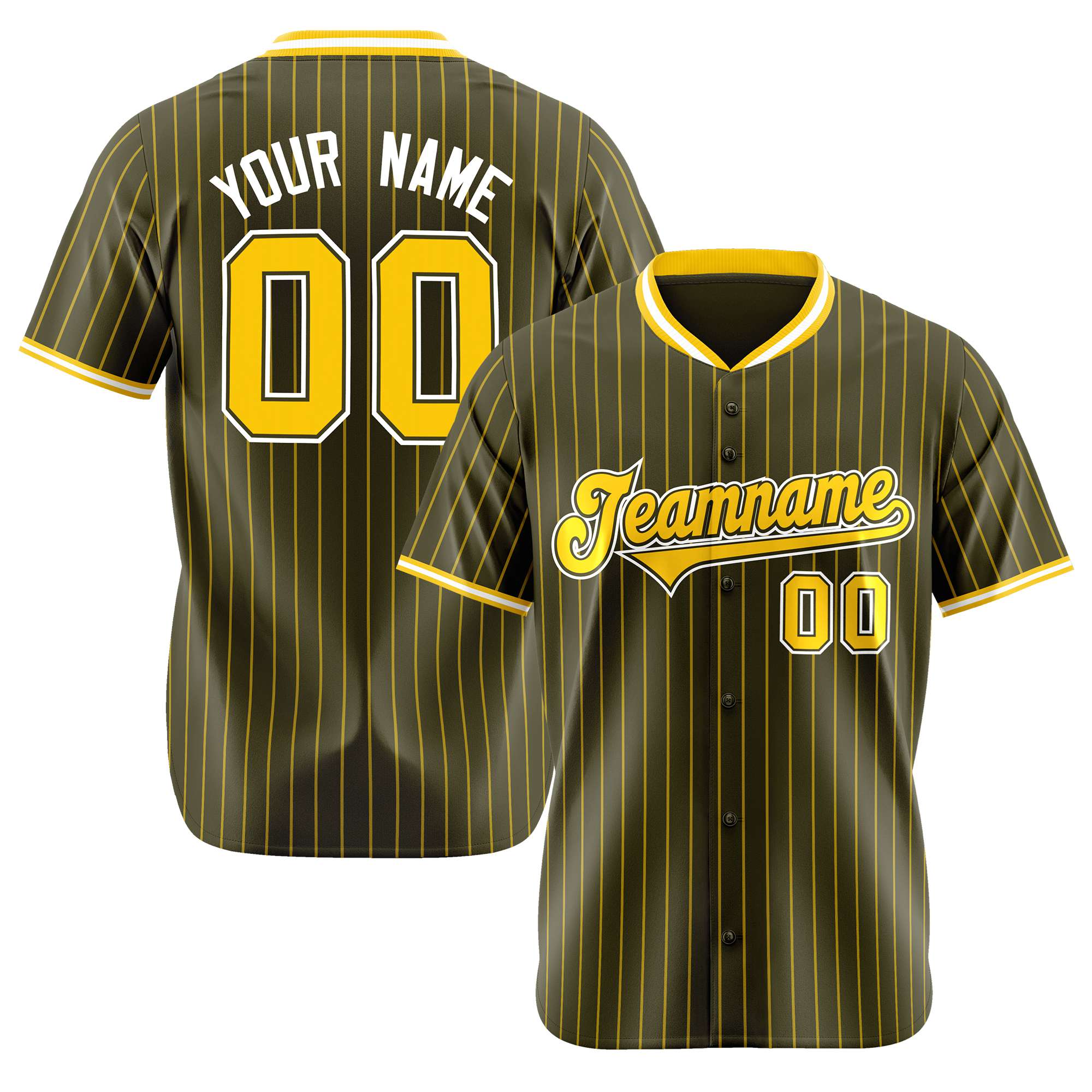 Custom Olive Yellow Pinstripe Yellow-White Authentic Baseball Jersey