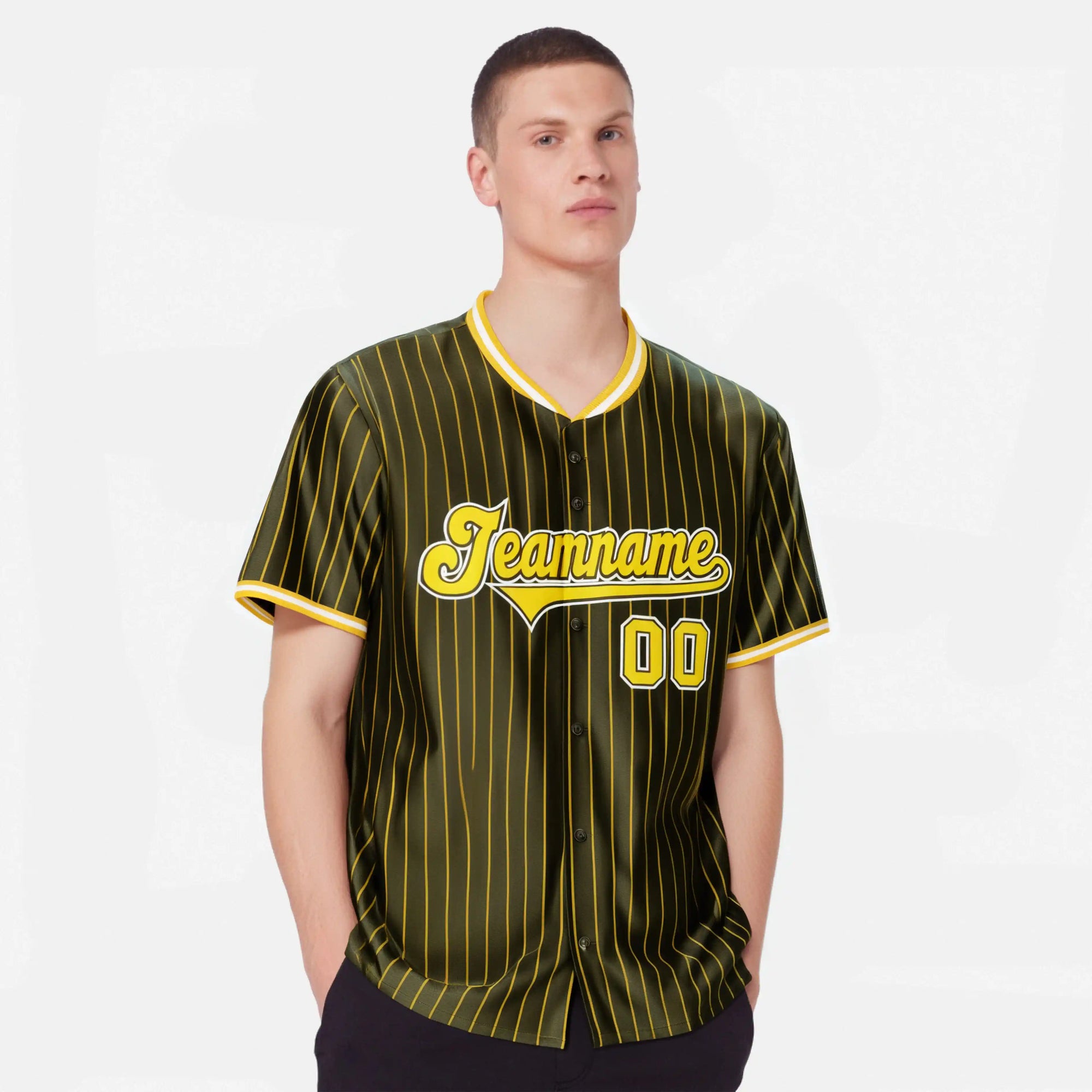 Custom Olive Yellow Pinstripe Yellow-White Authentic Baseball Jersey