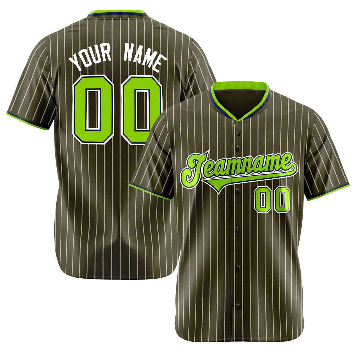 Custom Olive Neon-Green Pinstripe Neon-Greenv White Authentic Baseball Jersey