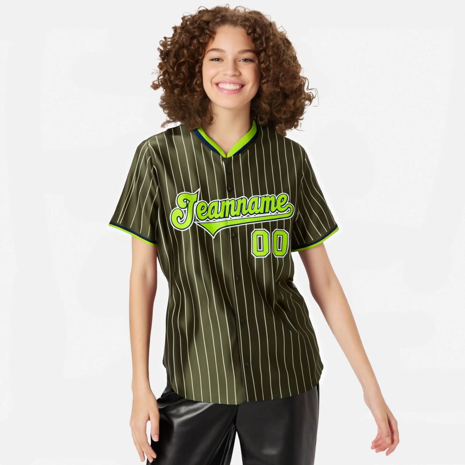Custom Olive Neon-Green Pinstripe Neon-Greenv White Authentic Baseball Jersey