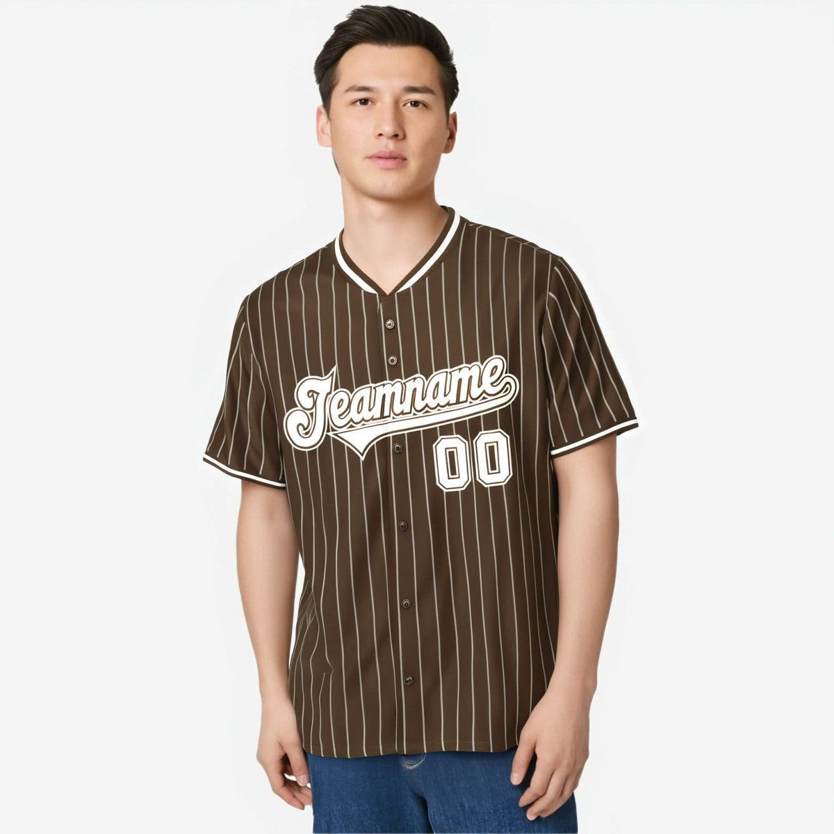 Custom Olive White Pinstripe White-Olive Authentic Baseball Jersey