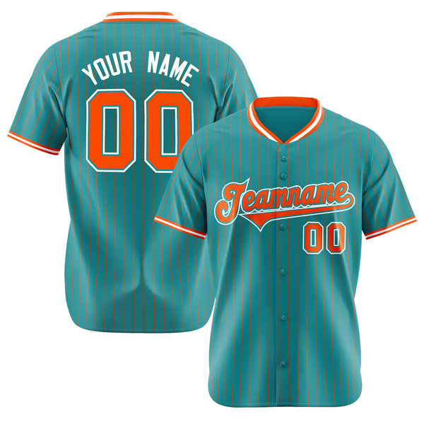 Custom Aqua Orange Pinstripe Authentic Baseball Jersey