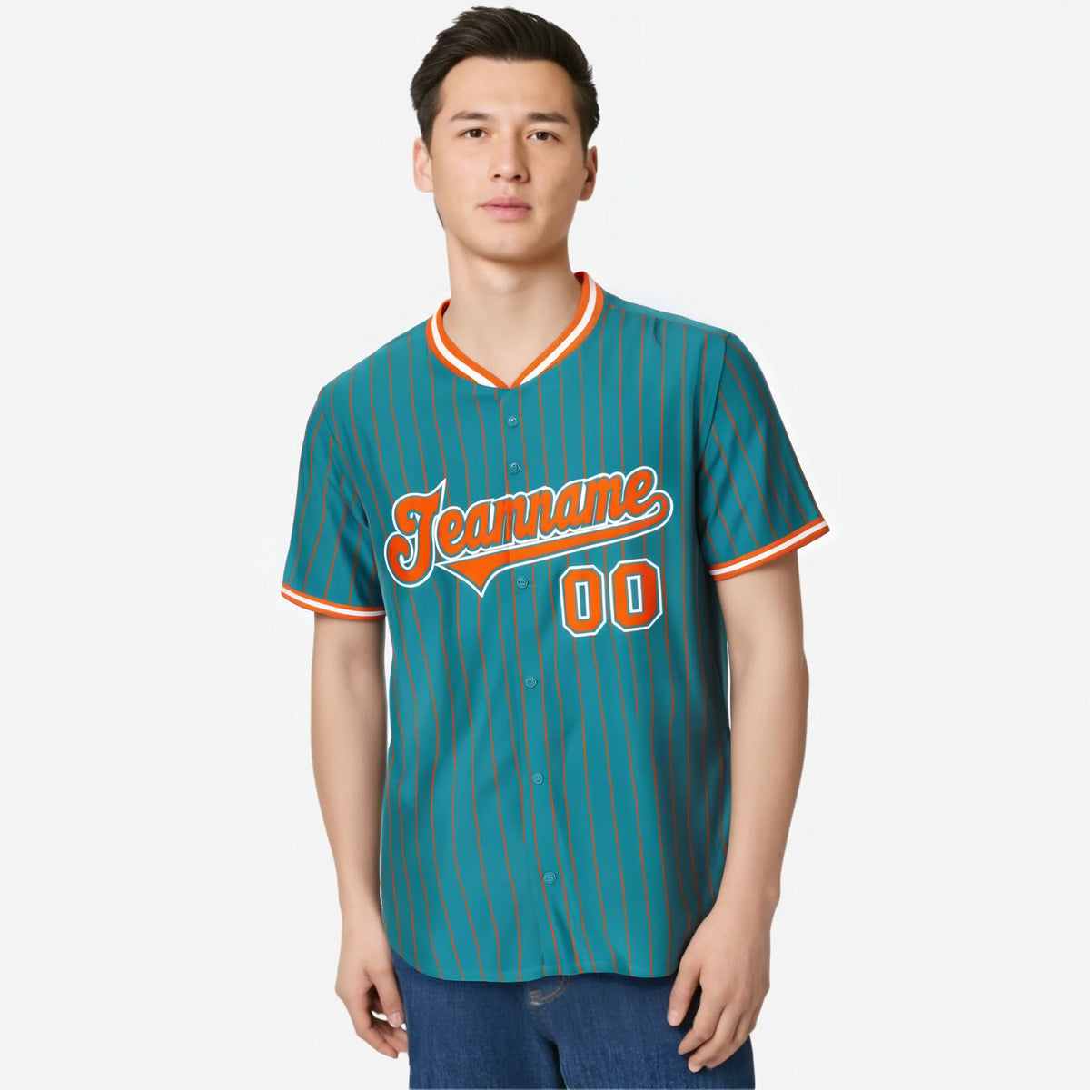 Custom Aqua Orange Pinstripe Orange-White Authentic Baseball Jersey