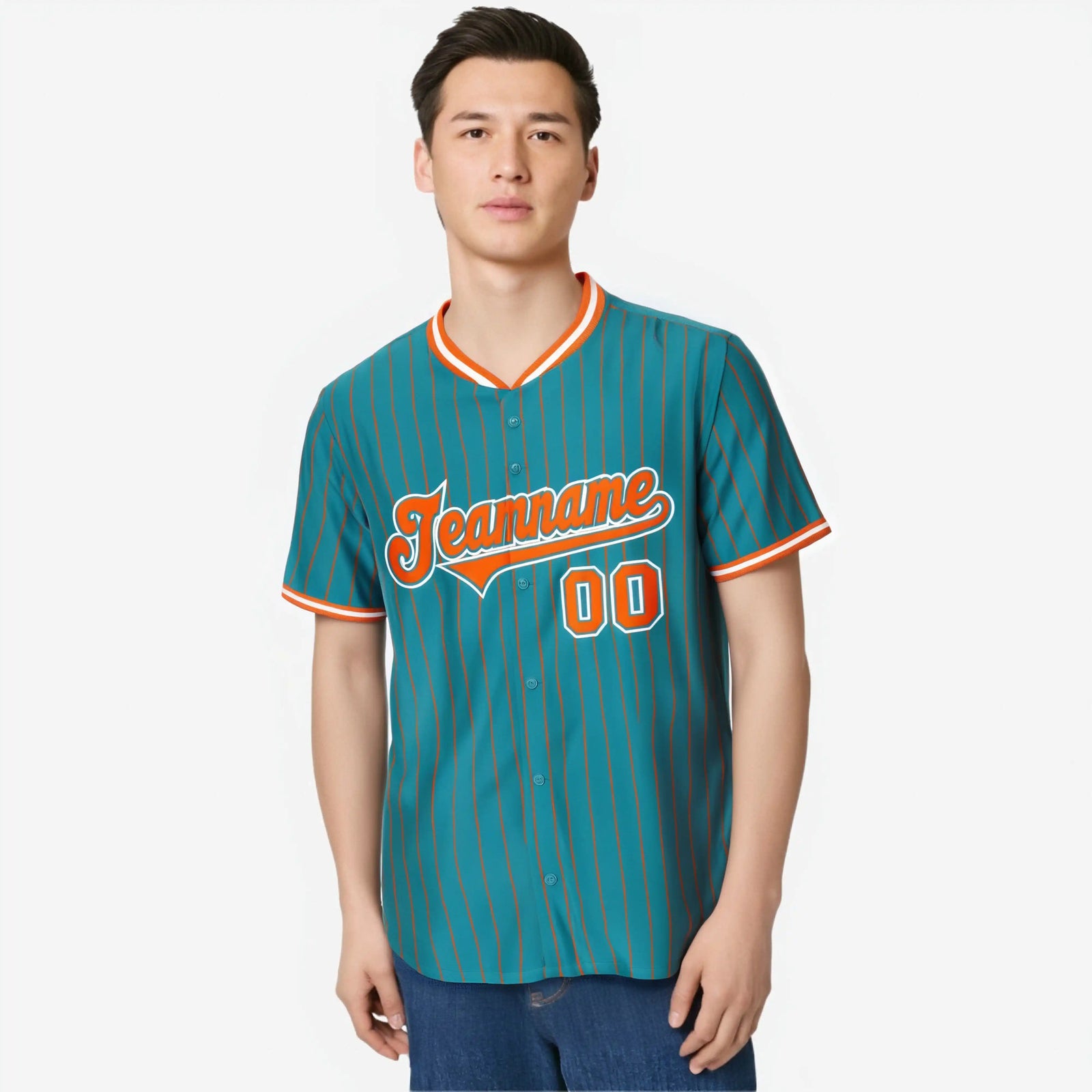 Custom Aqua Orange Pinstripe Orange-White Authentic Baseball Jersey