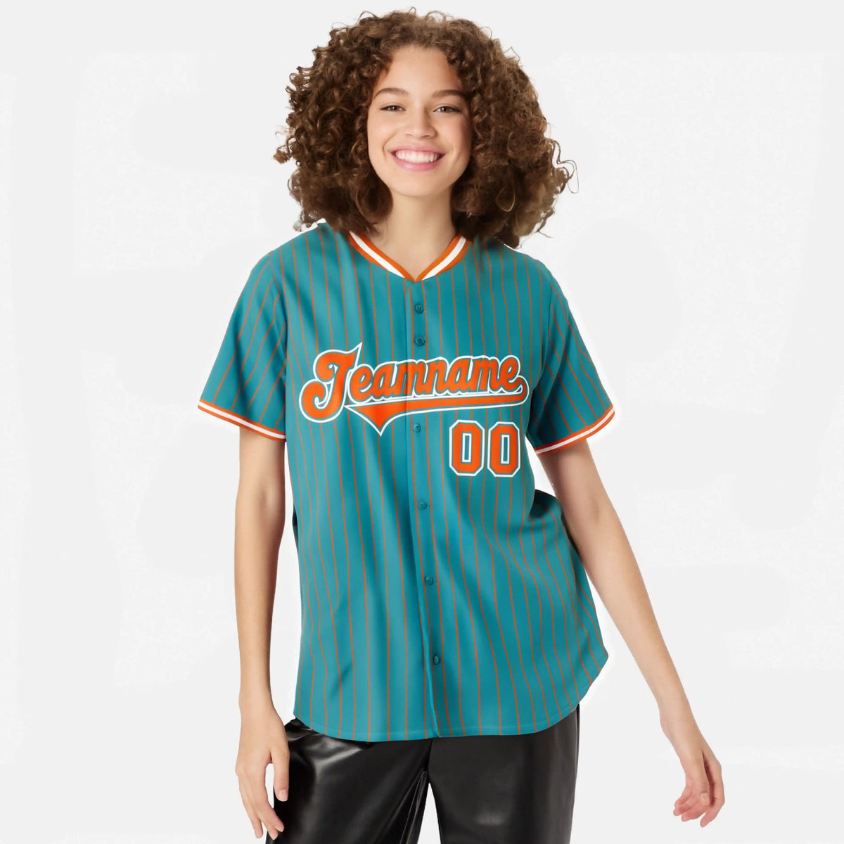 Custom Aqua Orange Pinstripe Orange-White Authentic Baseball Jersey