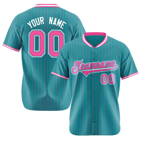 Custom Aqua Pink Pinstripe Authentic Baseball Jersey