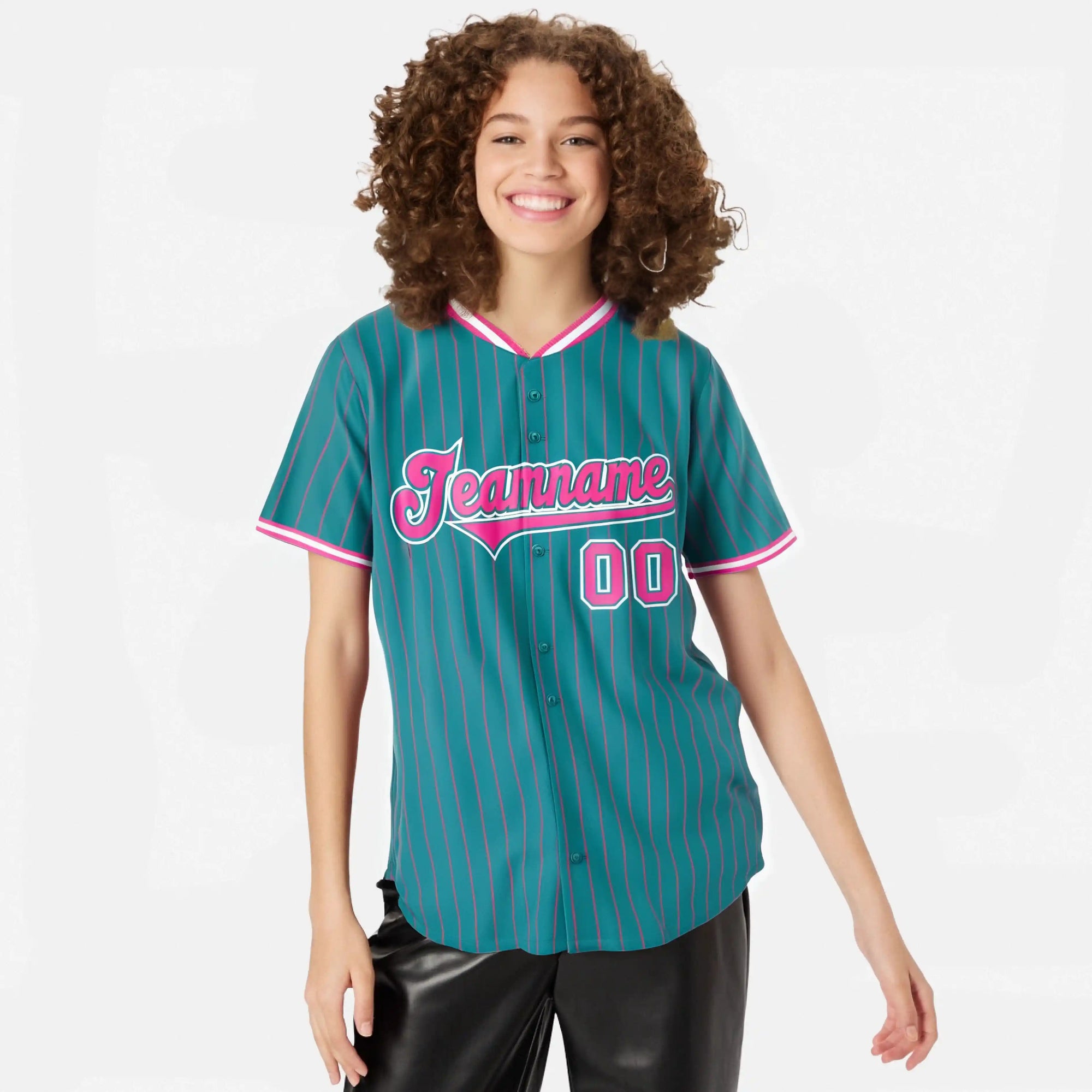 Custom Aqua Pink Pinstripe Pink-White Authentic Baseball Jersey