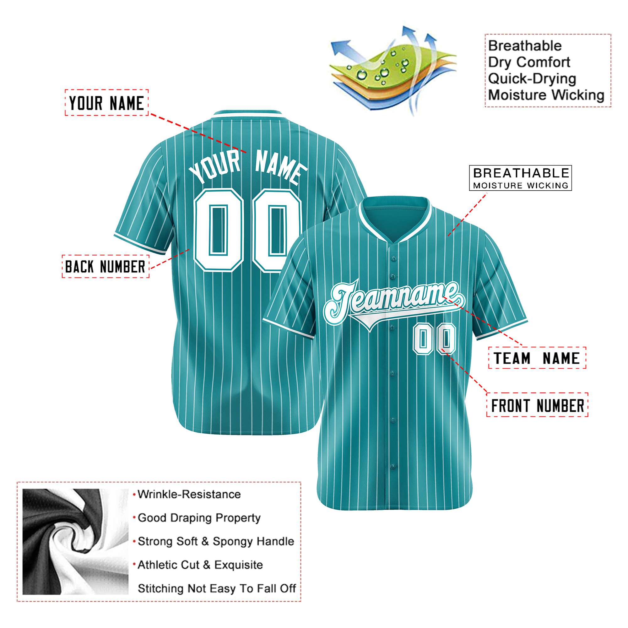 Custom Aqua White Pinstripe White-Aqua Authentic Baseball Jersey