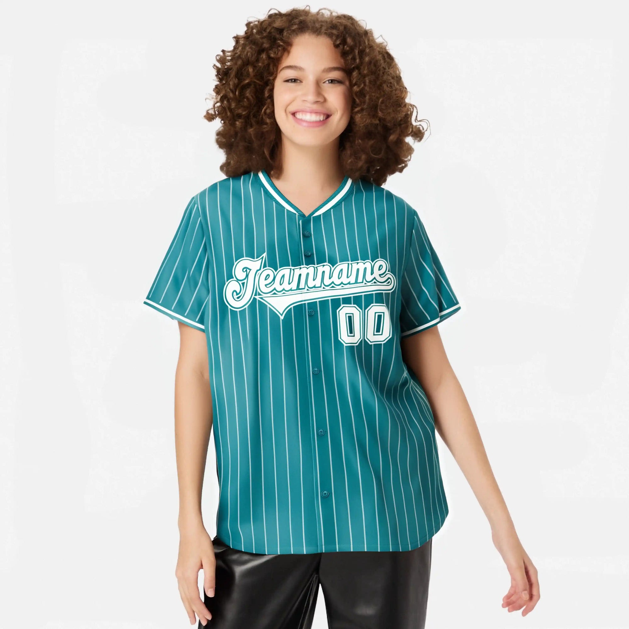 Custom Aqua White Pinstripe White-Aqua Authentic Baseball Jersey