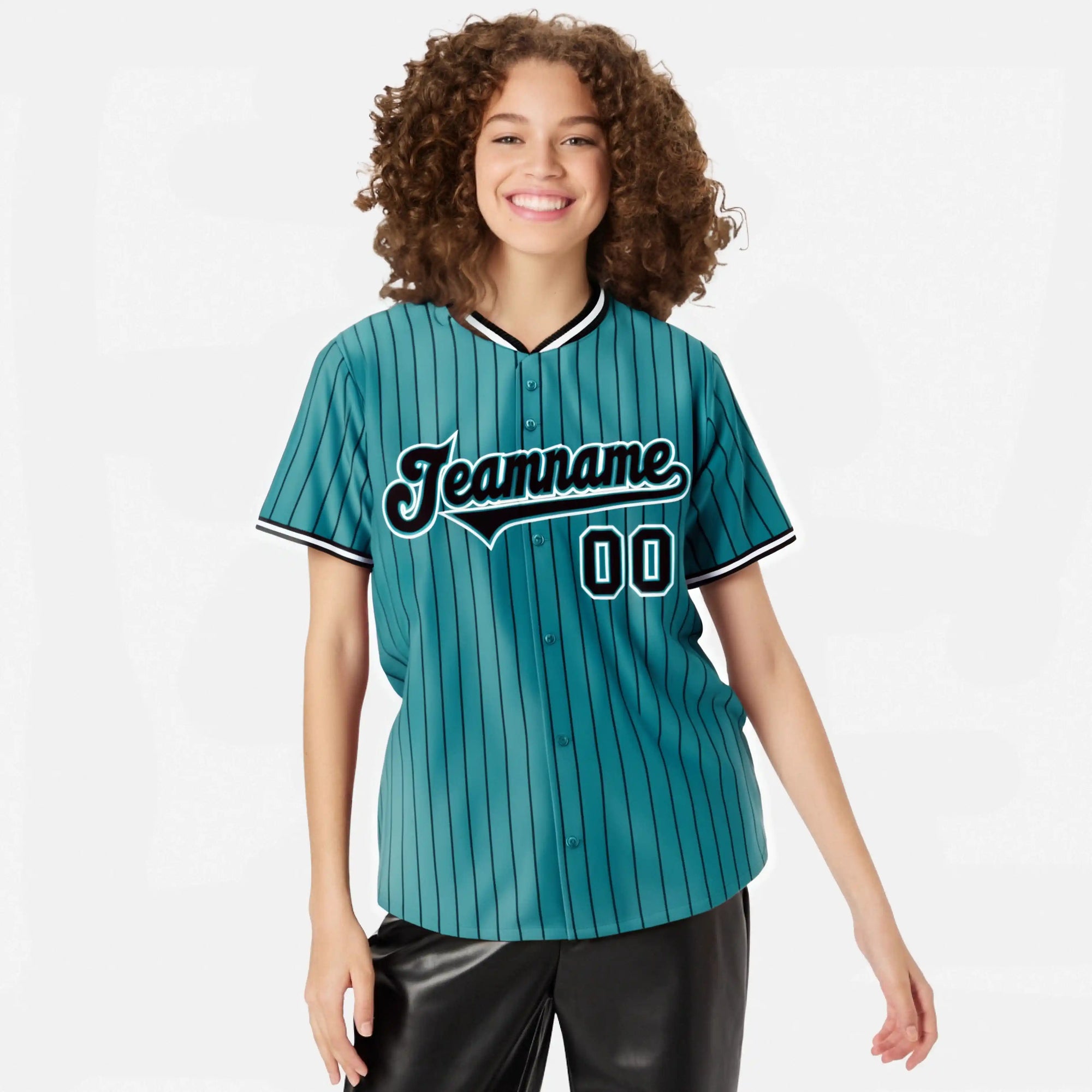 Custom Aqua Black Pinstripe Black-White Authentic Baseball Jersey