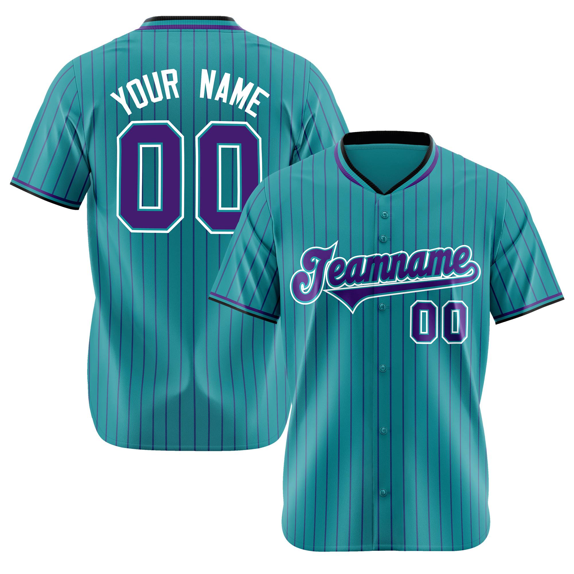 Custom Aqua Purple Pinstripe Purple-White Authentic Baseball Jersey