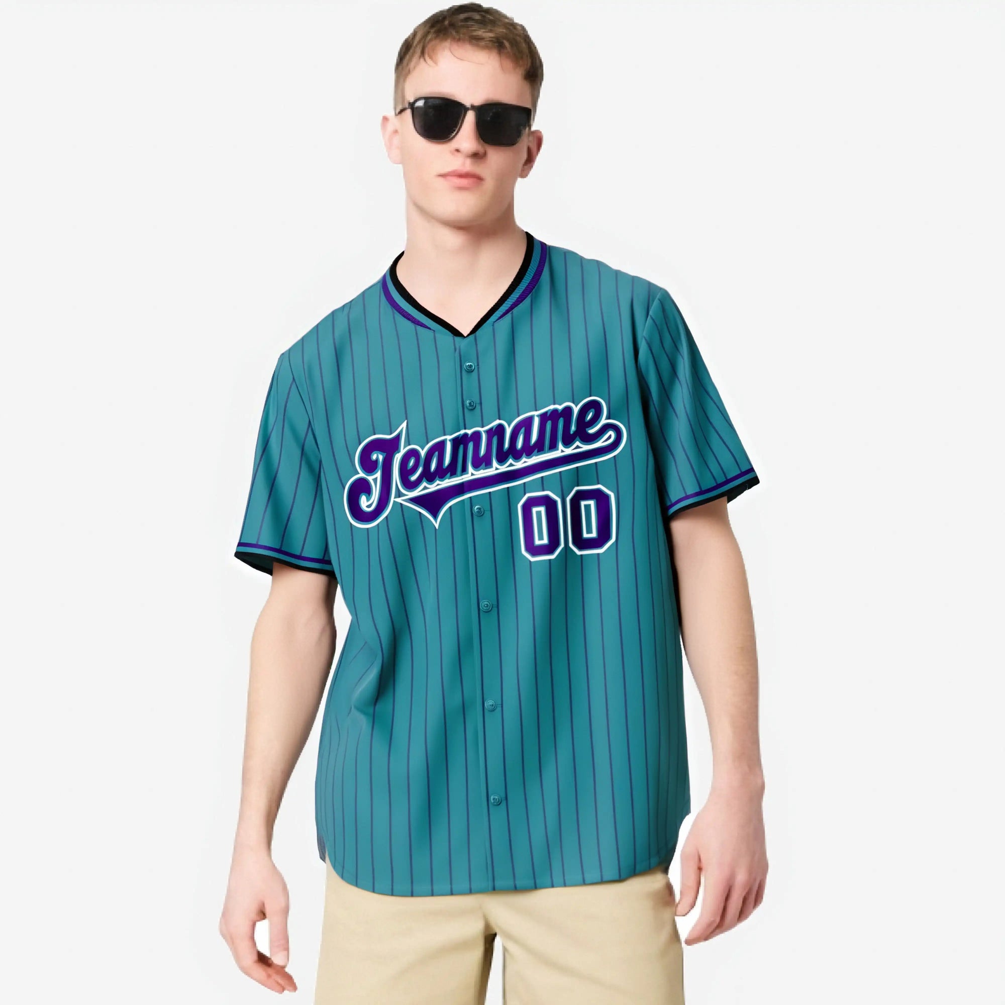 Custom Aqua Purple Pinstripe Purple-White Authentic Baseball Jersey