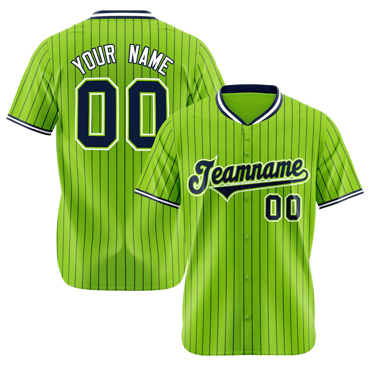 Custom Neon Green Navy Pinstripe Navy-White Authentic Baseball Jersey