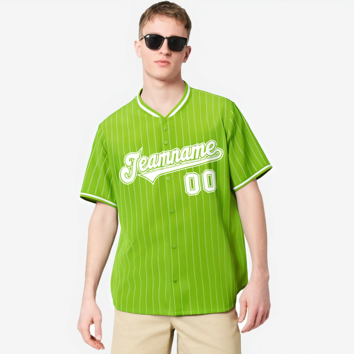 Custom Neon Green White Pinstripe White Neon-Green Authentic Baseball Jersey