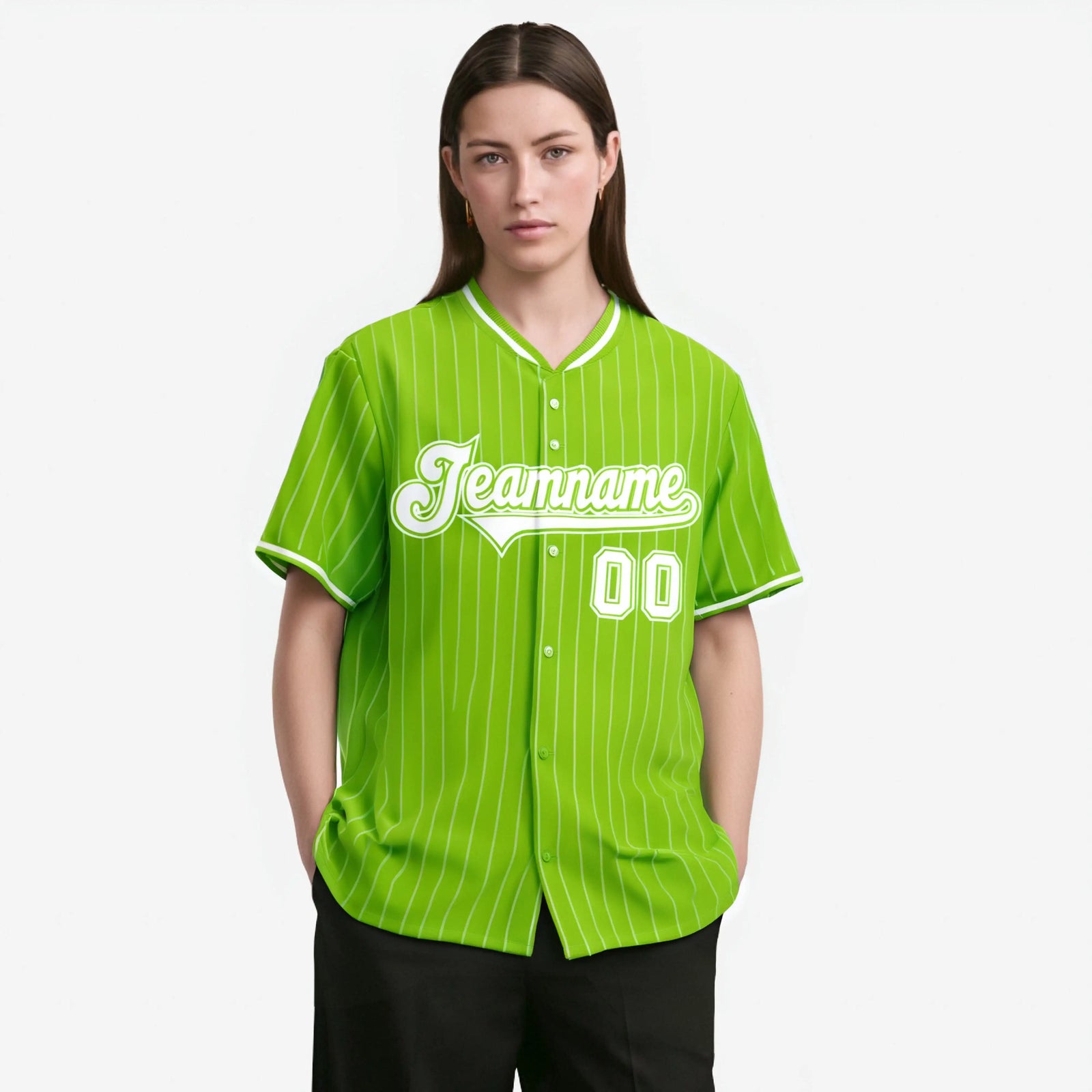 Custom Neon Green White Pinstripe White Neon-Green Authentic Baseball Jersey