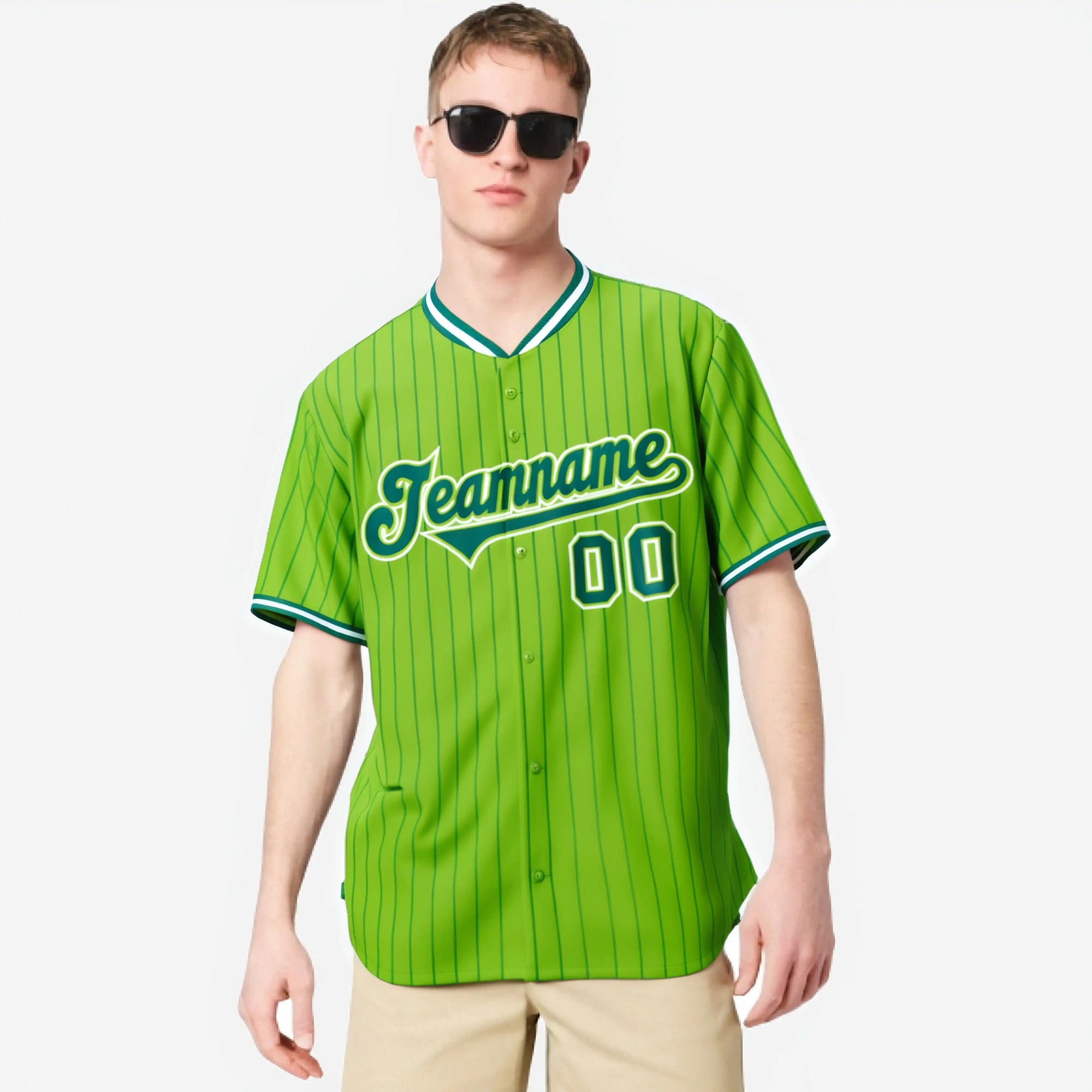 Custom Neon Green Kelly-Green Pinstripe Kelly-Green White Authentic Baseball Jersey