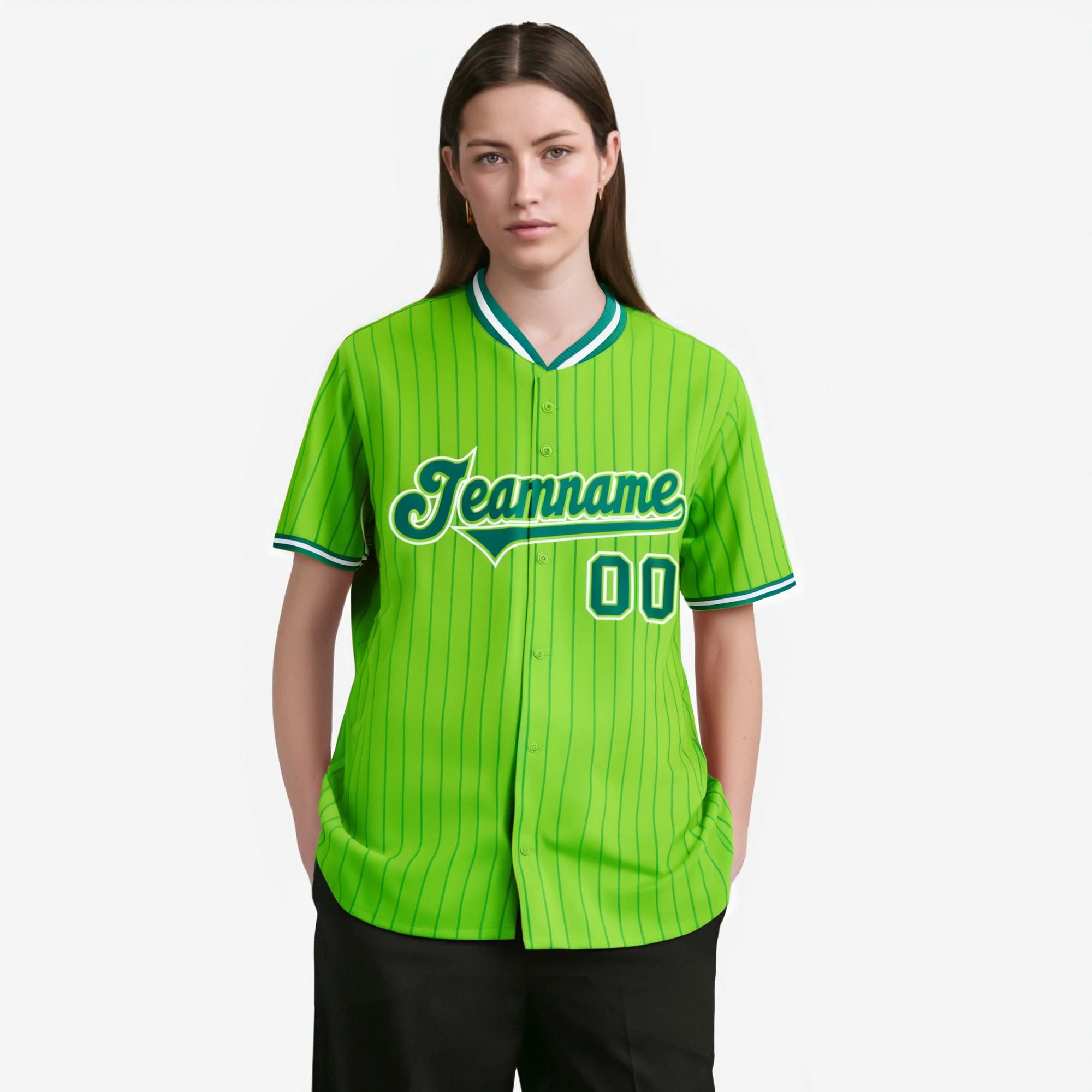 Custom Neon Green Kelly-Green Pinstripe Kelly-Green White Authentic Baseball Jersey