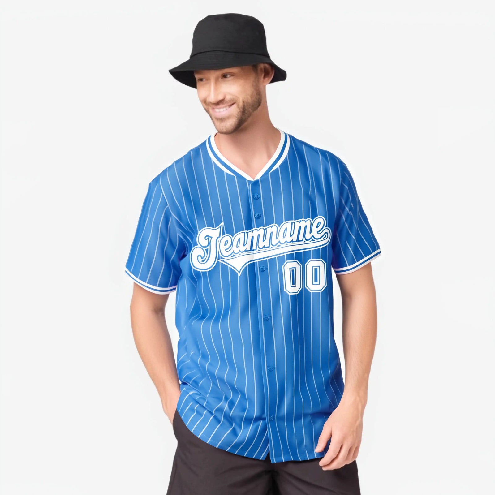 Custom Sky Blue White Pinstripe White Sky-Blue Authentic Baseball Jersey