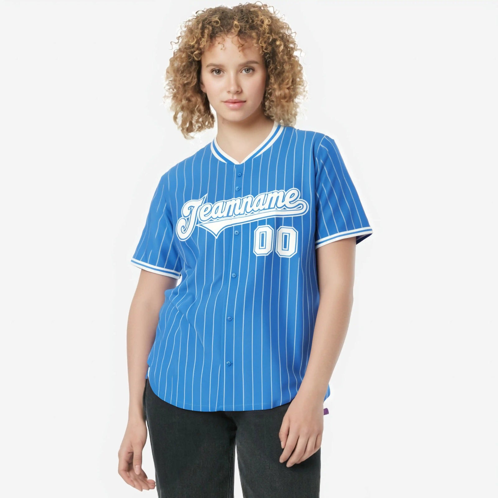 Custom Sky Blue White Pinstripe White Sky-Blue Authentic Baseball Jersey