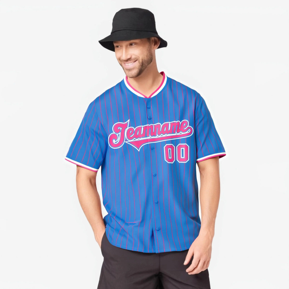 Custom Sky Blue Pink Pinstripe Pink-White Authentic Baseball Jersey