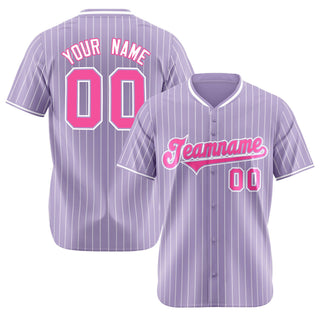 Camiseta de béisbol auténtica personalizada de raya blanca y morada clara - Style 1