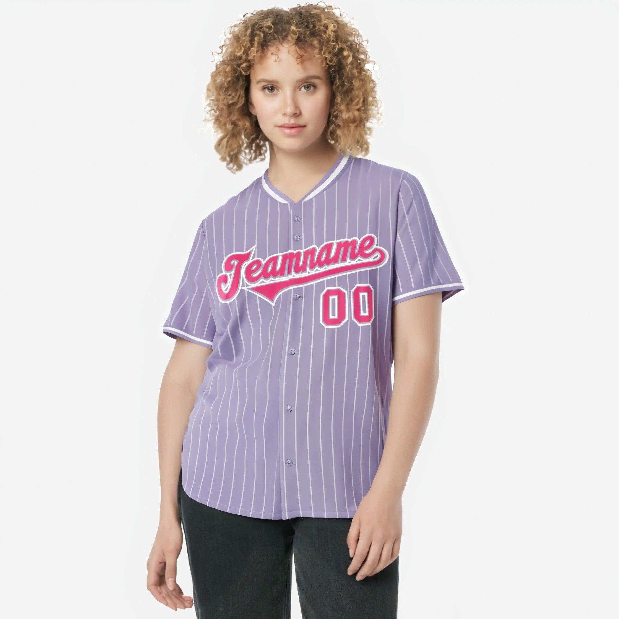 Custom Light Purple White Pinstripe Pink-White Authentic Baseball Jersey