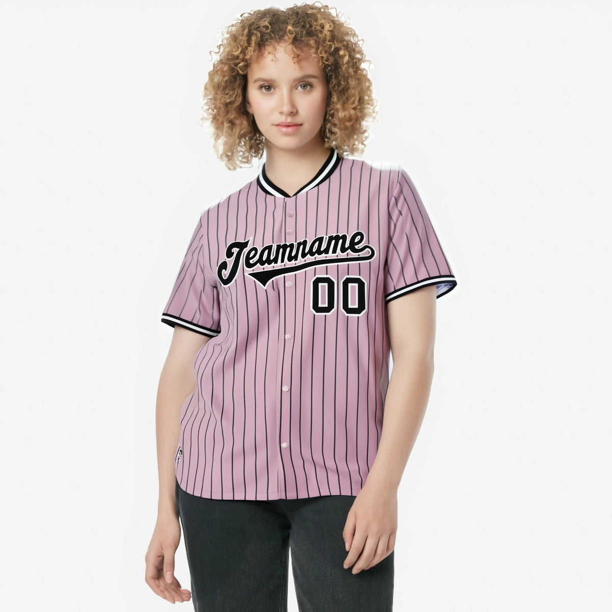 Custom Pink Black Pinstripe Black-White Authentic Baseball Jersey
