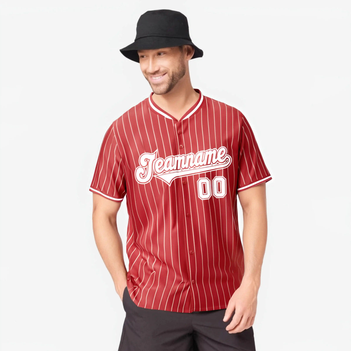 Custom Red White Pinstripe White-Red Authentic Baseball Jersey