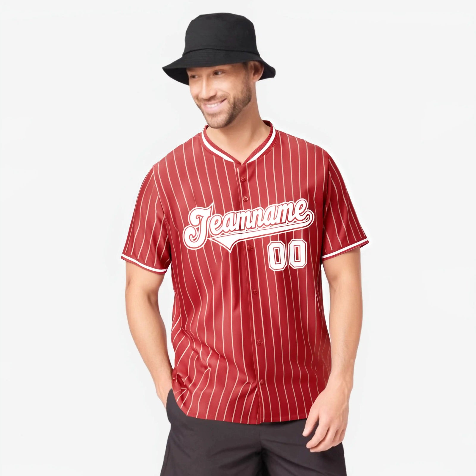 Custom Red White Pinstripe White-Red Authentic Baseball Jersey