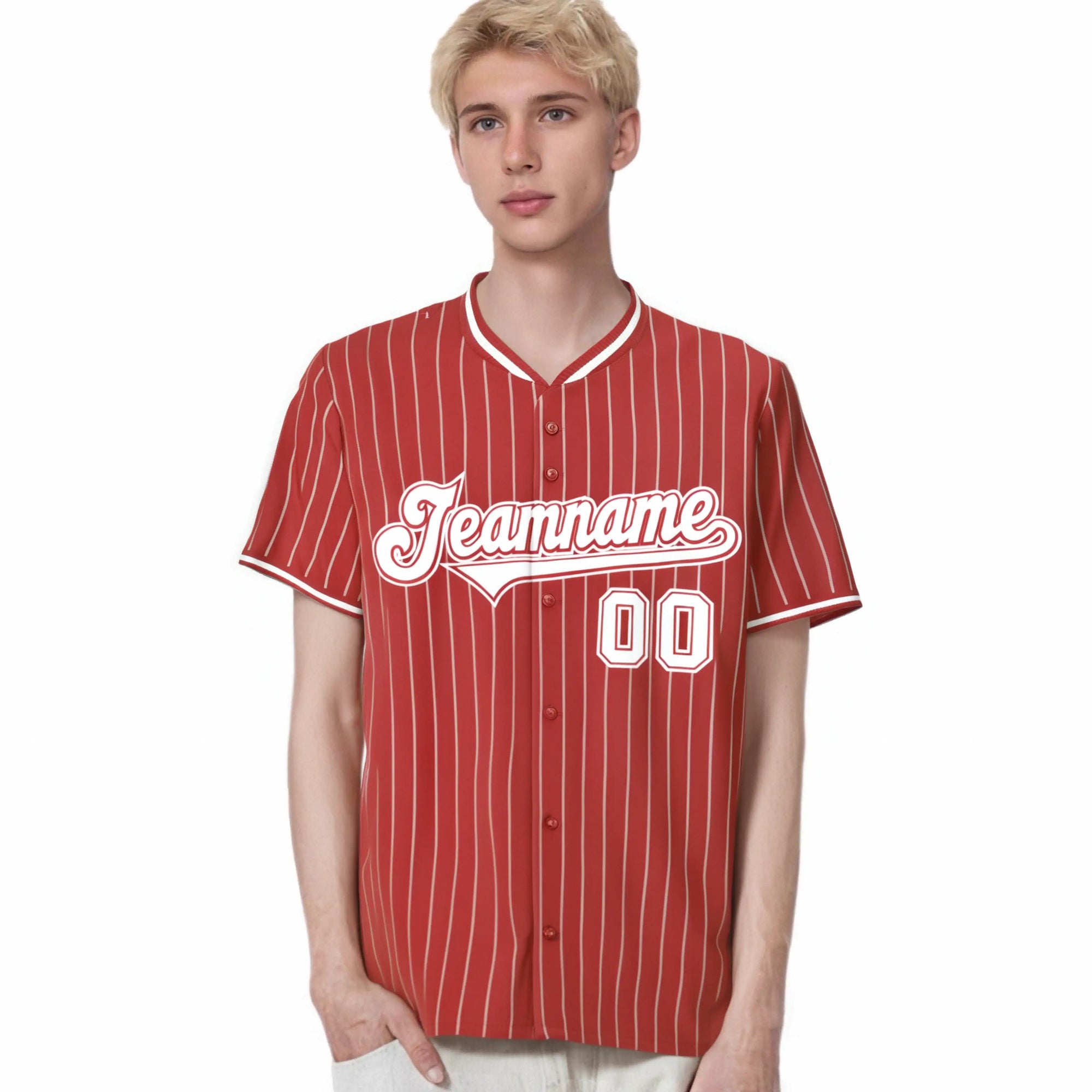 Custom Red White Pinstripe White-Red Authentic Baseball Jersey