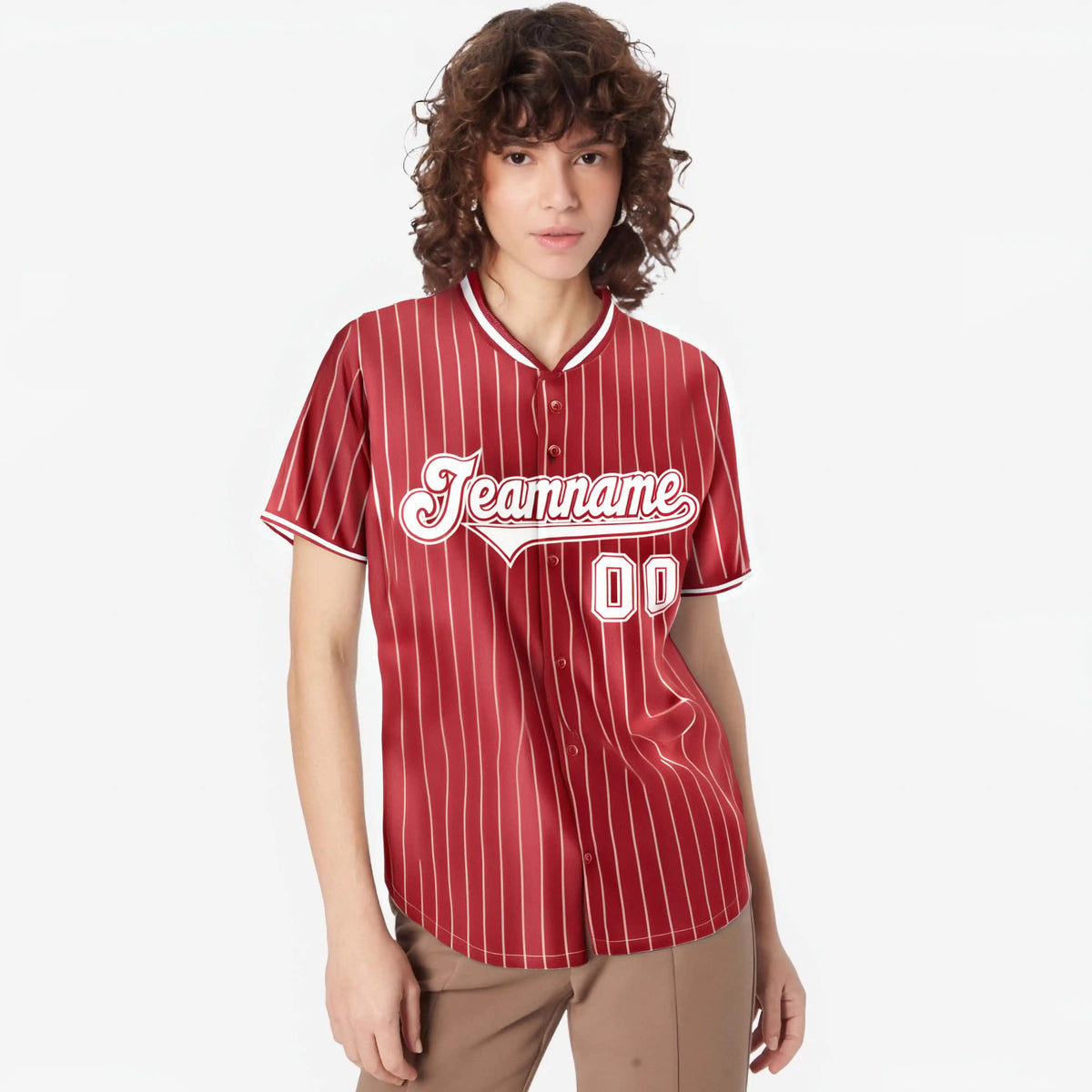 Custom Red White Pinstripe White-Red Authentic Baseball Jersey