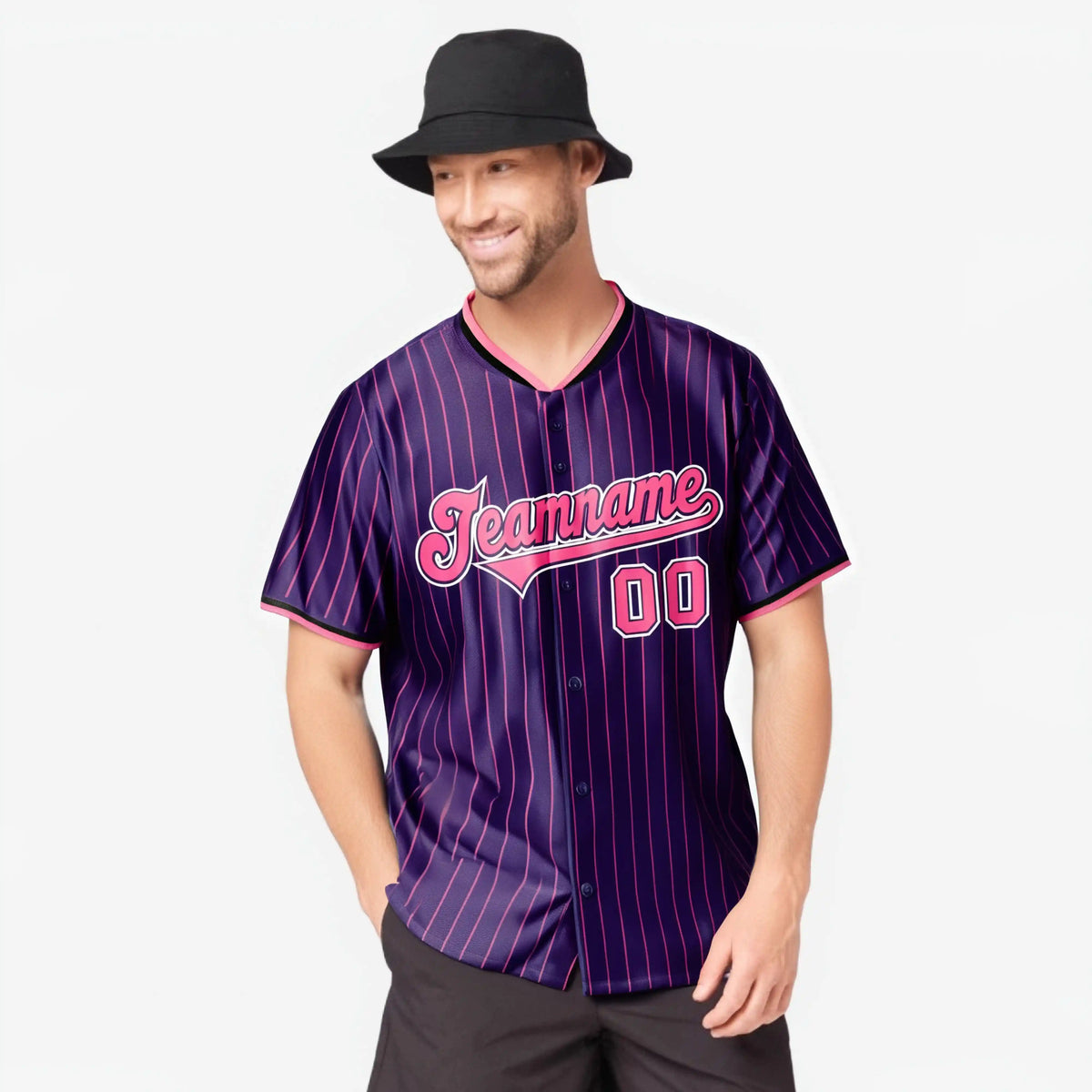 Custom Purple Pink Pinstripe Pink-White Authentic Baseball Jersey
