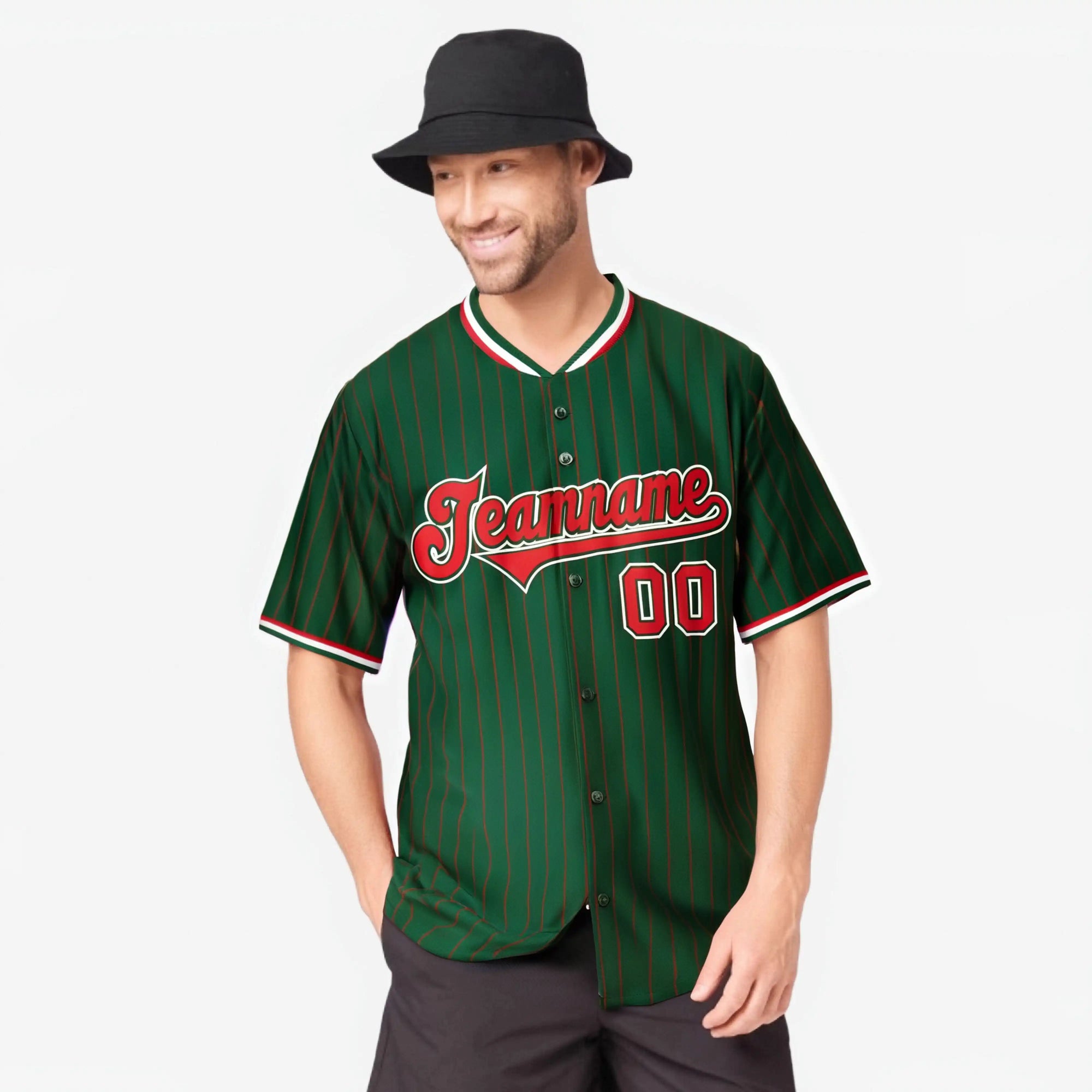 Custom Midnight Green Red Pinstripe Red-White Authentic Baseball Jersey