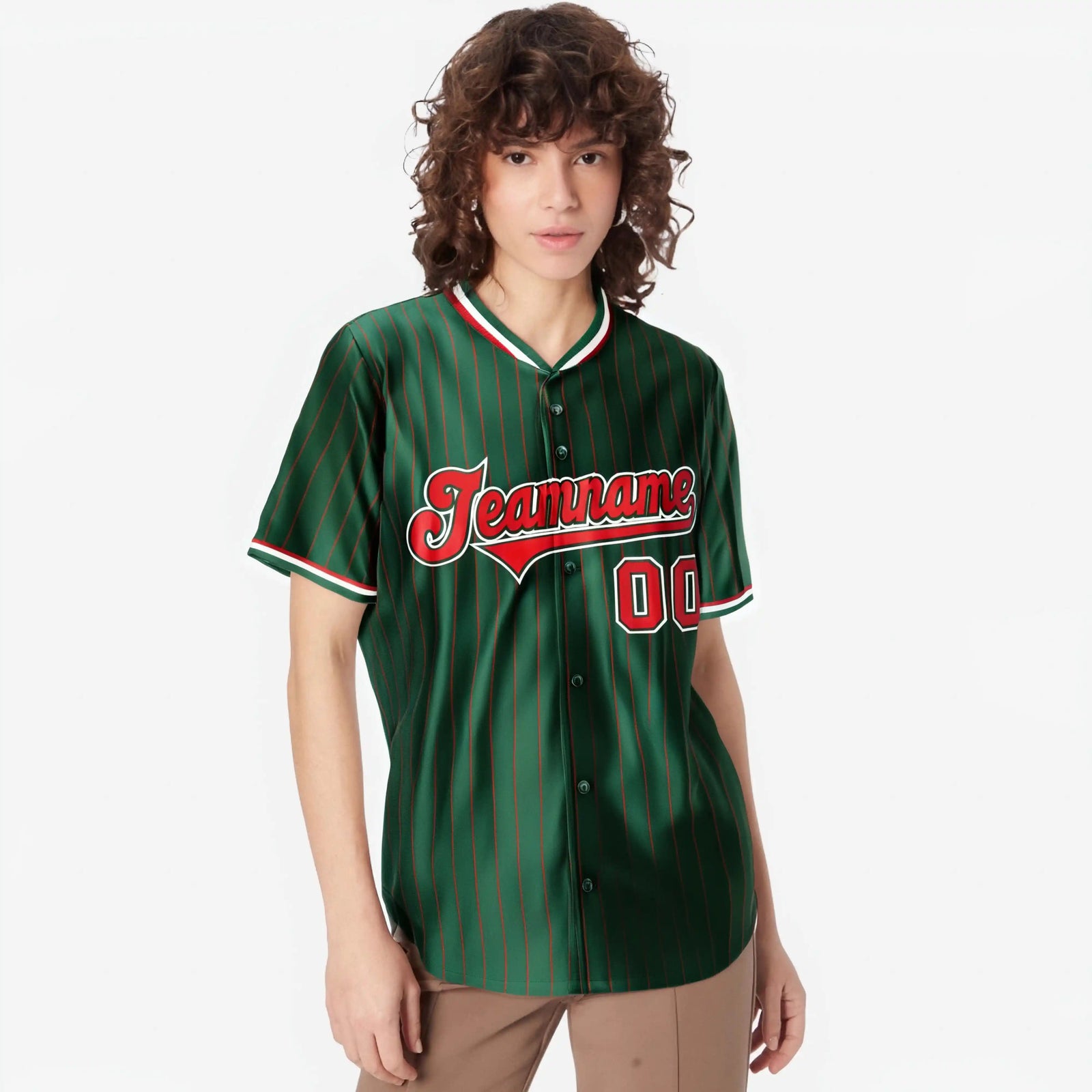Custom Midnight Green Red Pinstripe Red-White Authentic Baseball Jersey