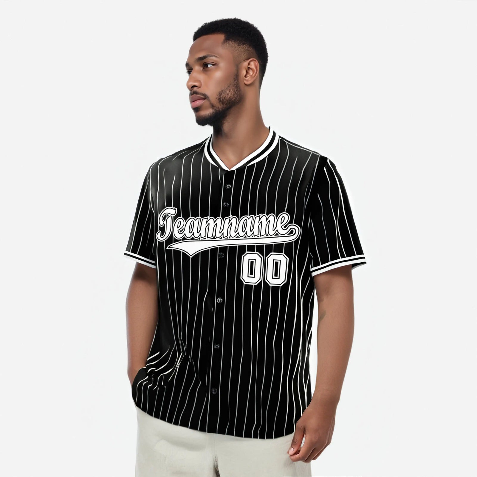 Custom Black White Pinstripe Black-White Authentic Baseball Jersey