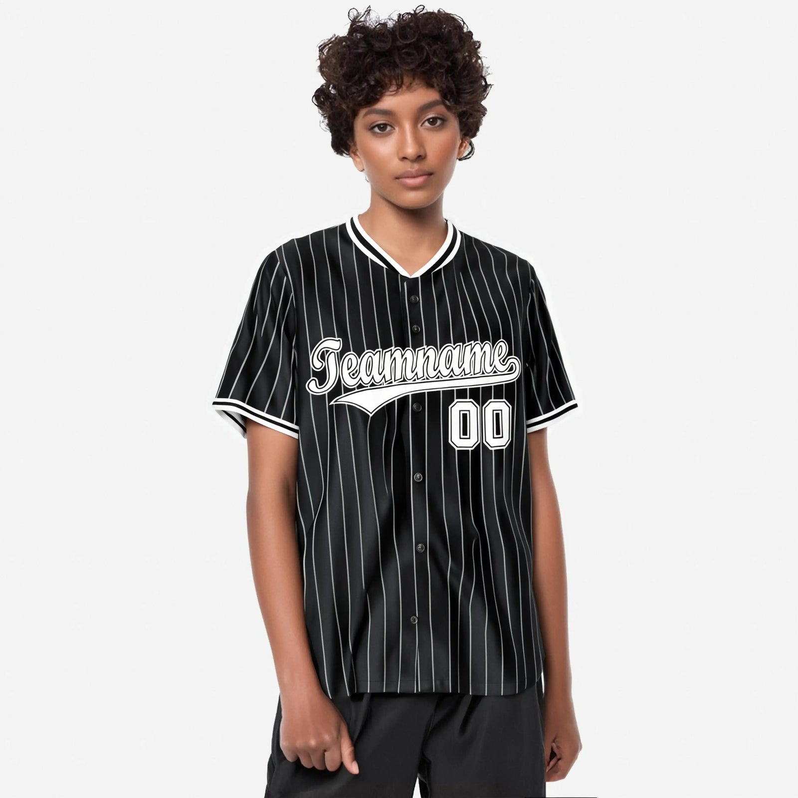 Custom Black White Pinstripe Black-White Authentic Baseball Jersey
