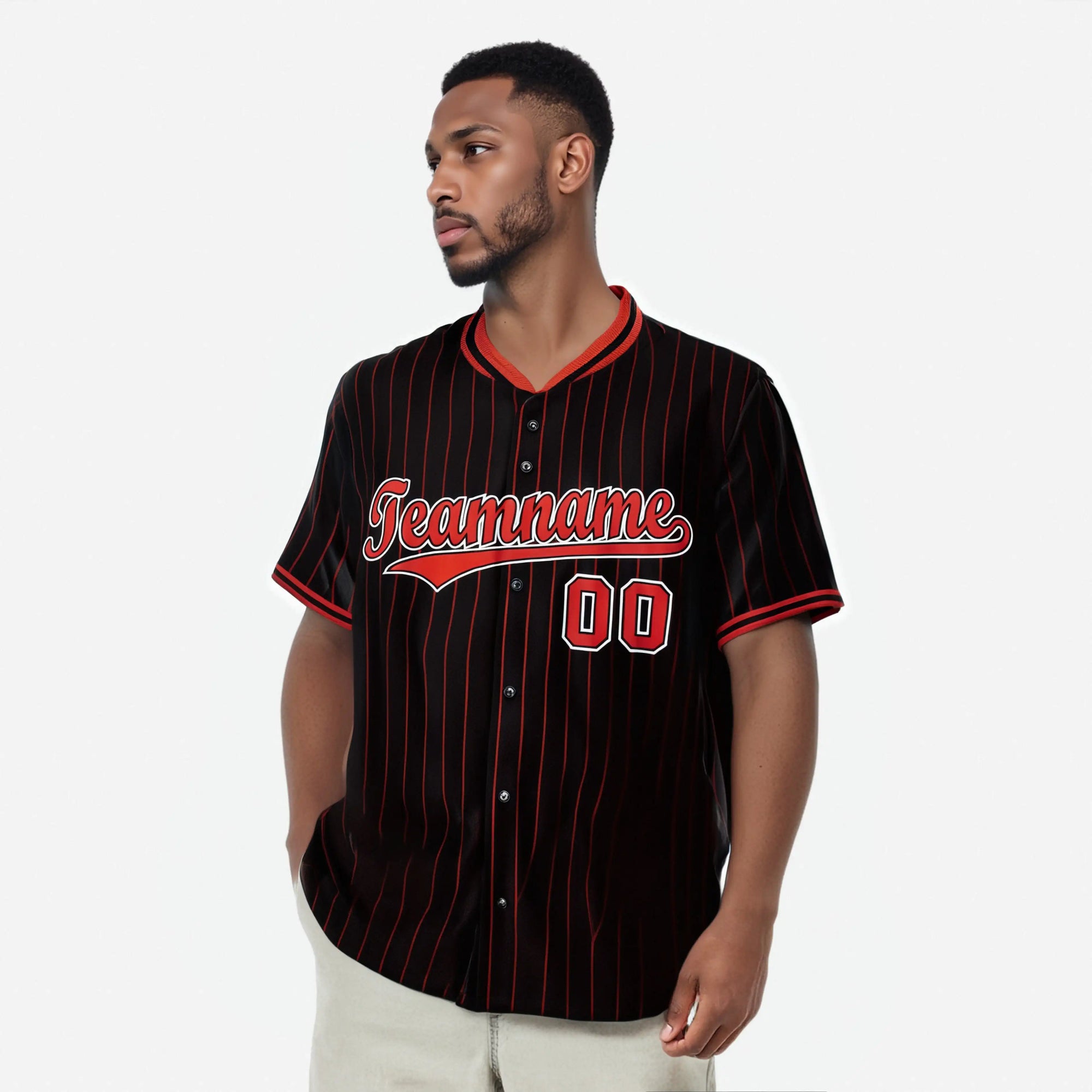 Custom Black Red Pinstripe Red-White Authentic Baseball Jersey