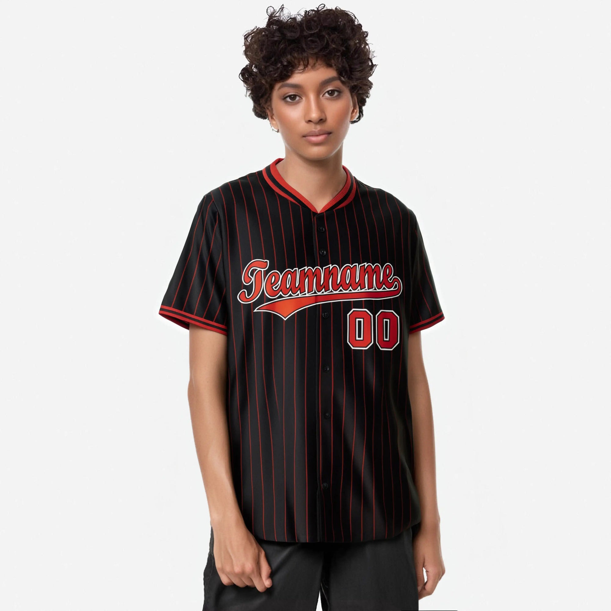 Custom Black Red Pinstripe Red-White Authentic Baseball Jersey