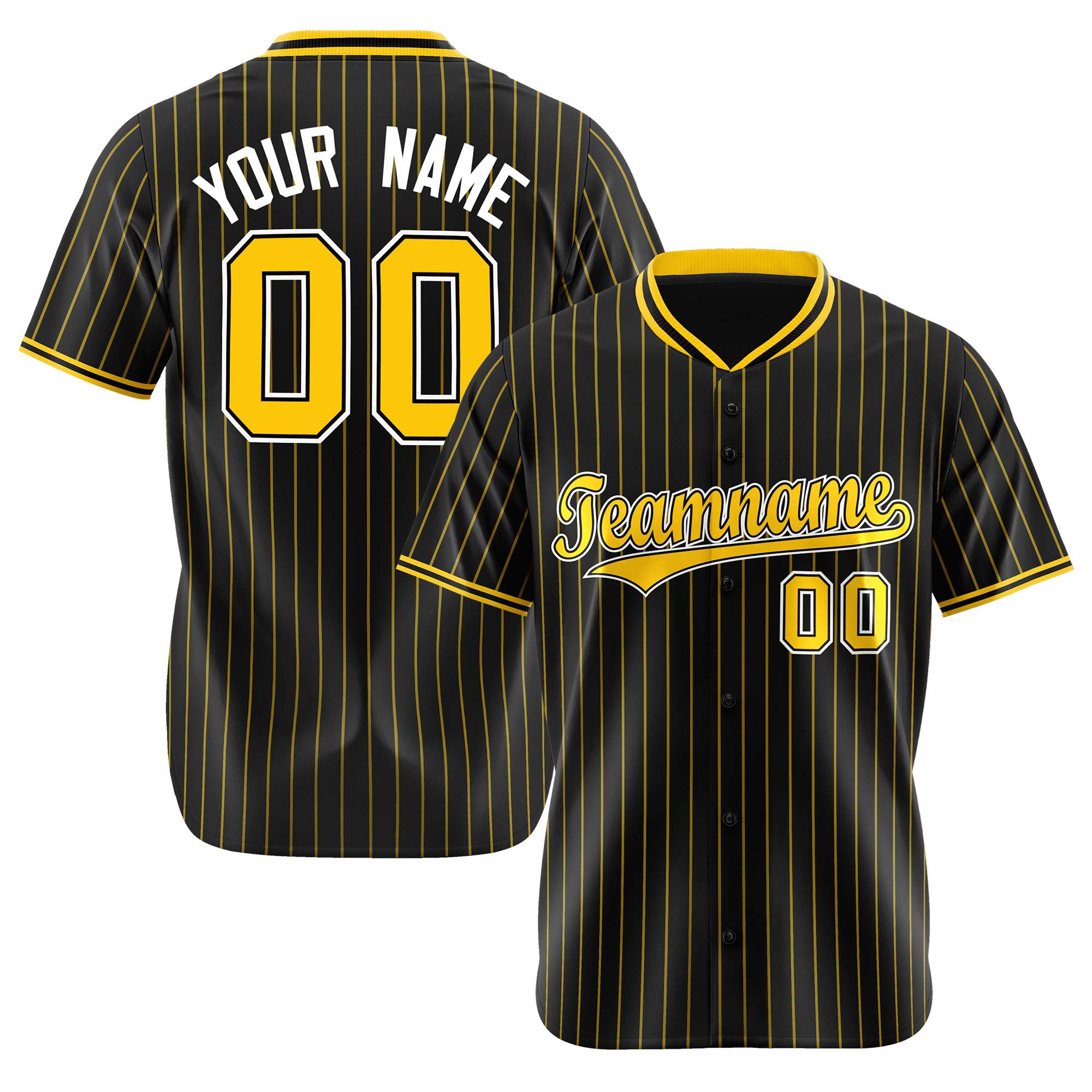 Custom Black Yellow Pinstripe Yellow-White Authentic Baseball Jersey