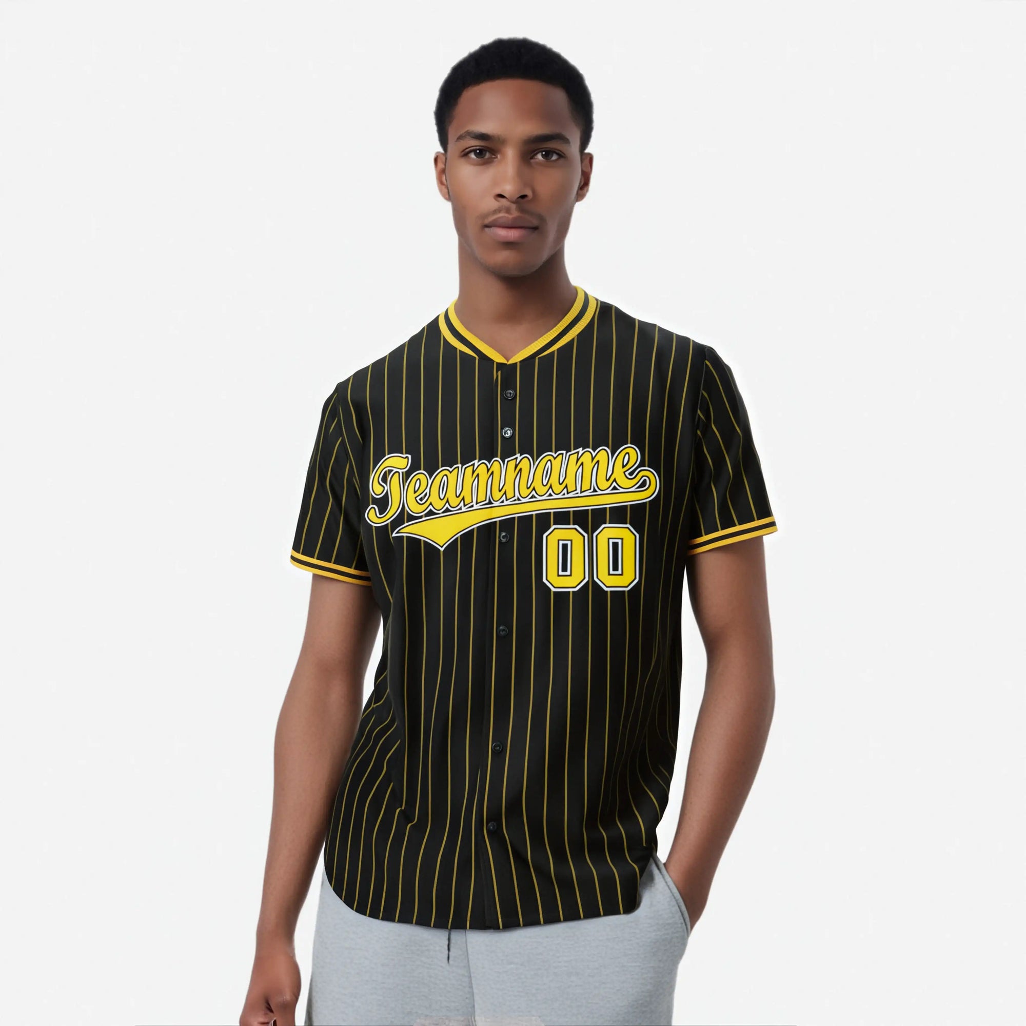 Custom Black Yellow Pinstripe Yellow-White Authentic Baseball Jersey