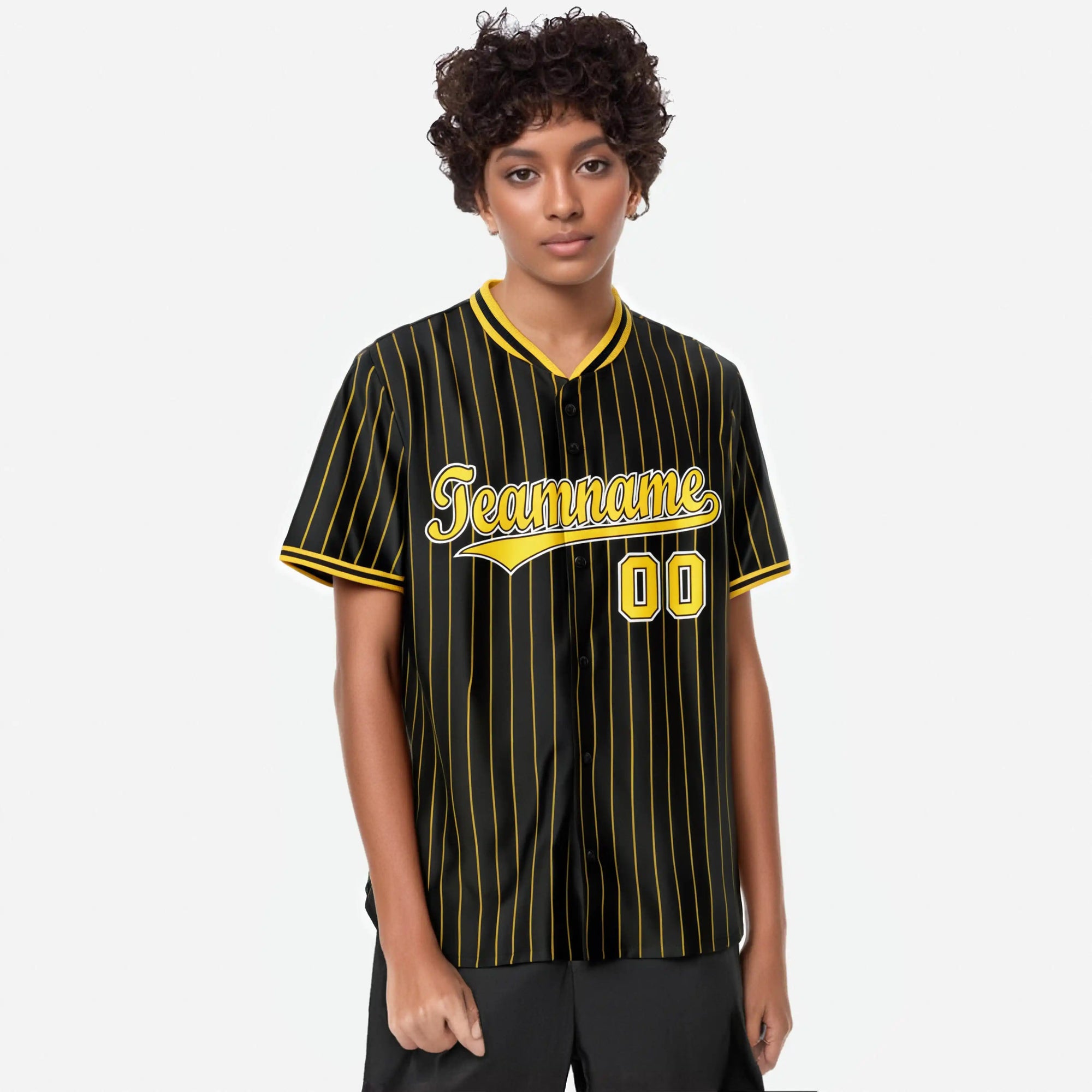 Custom Black Yellow Pinstripe Yellow-White Authentic Baseball Jersey