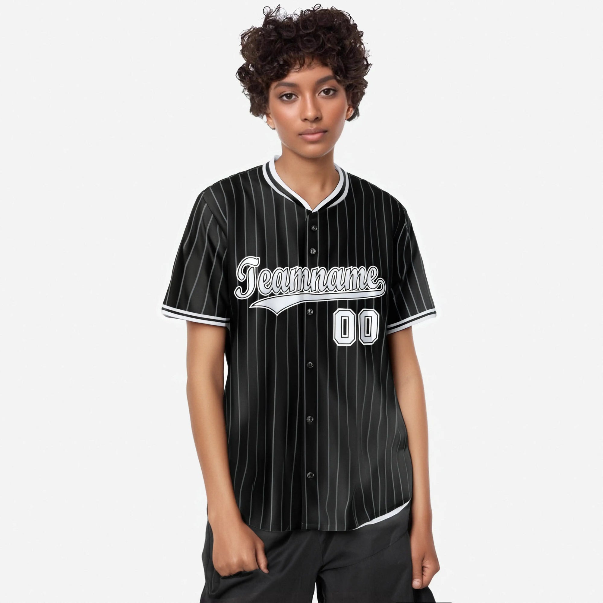 Custom Black White Pinstripe Gray-White Authentic Baseball Jersey