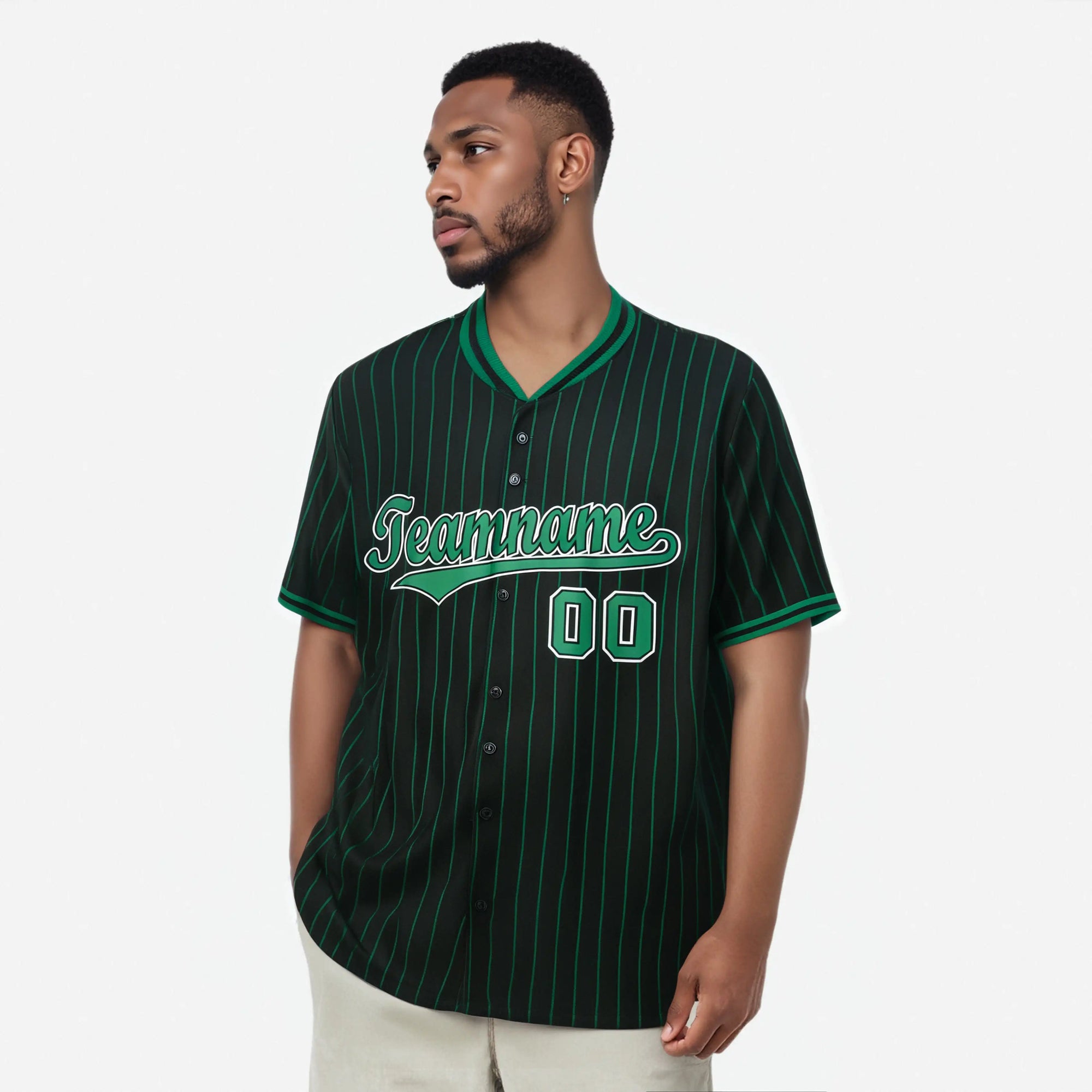 Custom Black Green Pinstripe Green-White Authentic Baseball Jersey